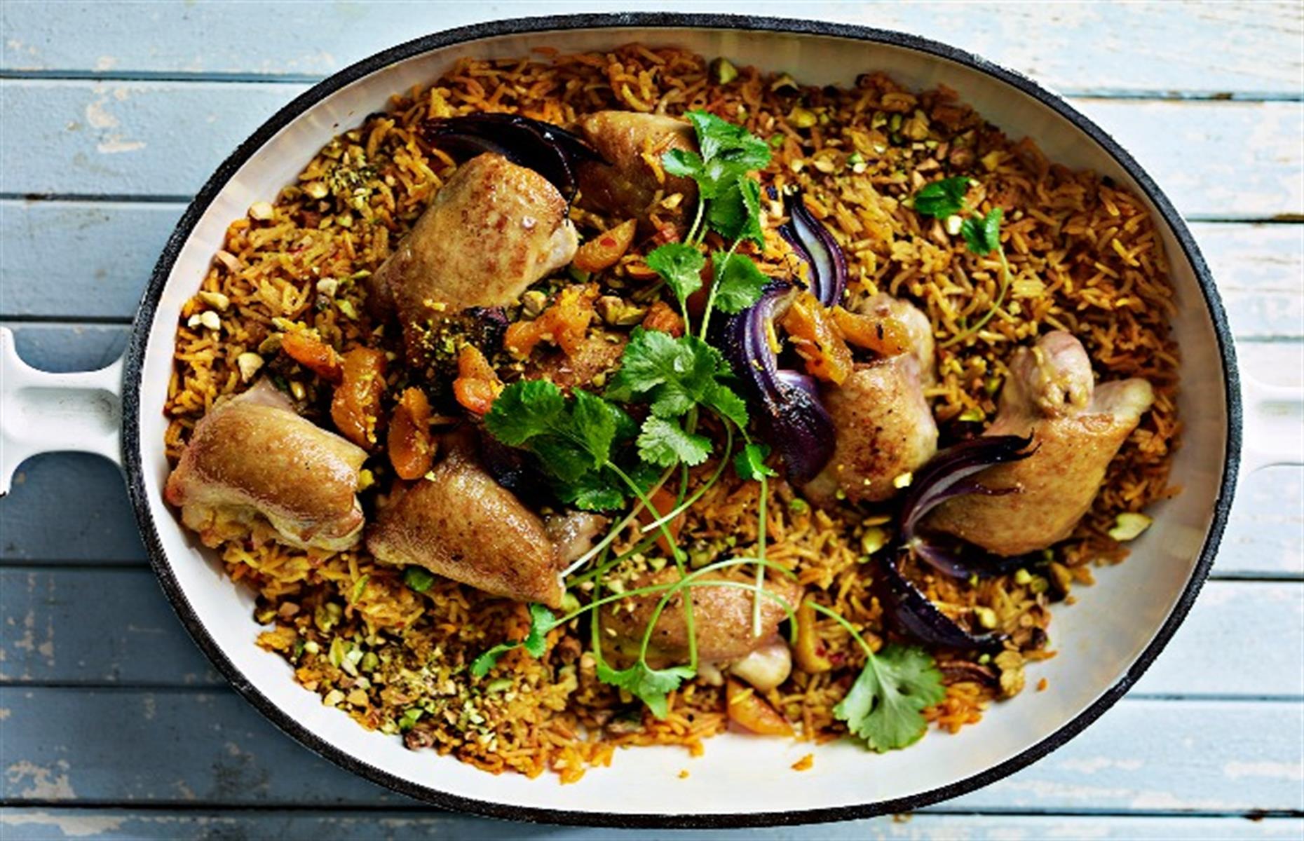 15. One-pot harissa chicken with apricot rice