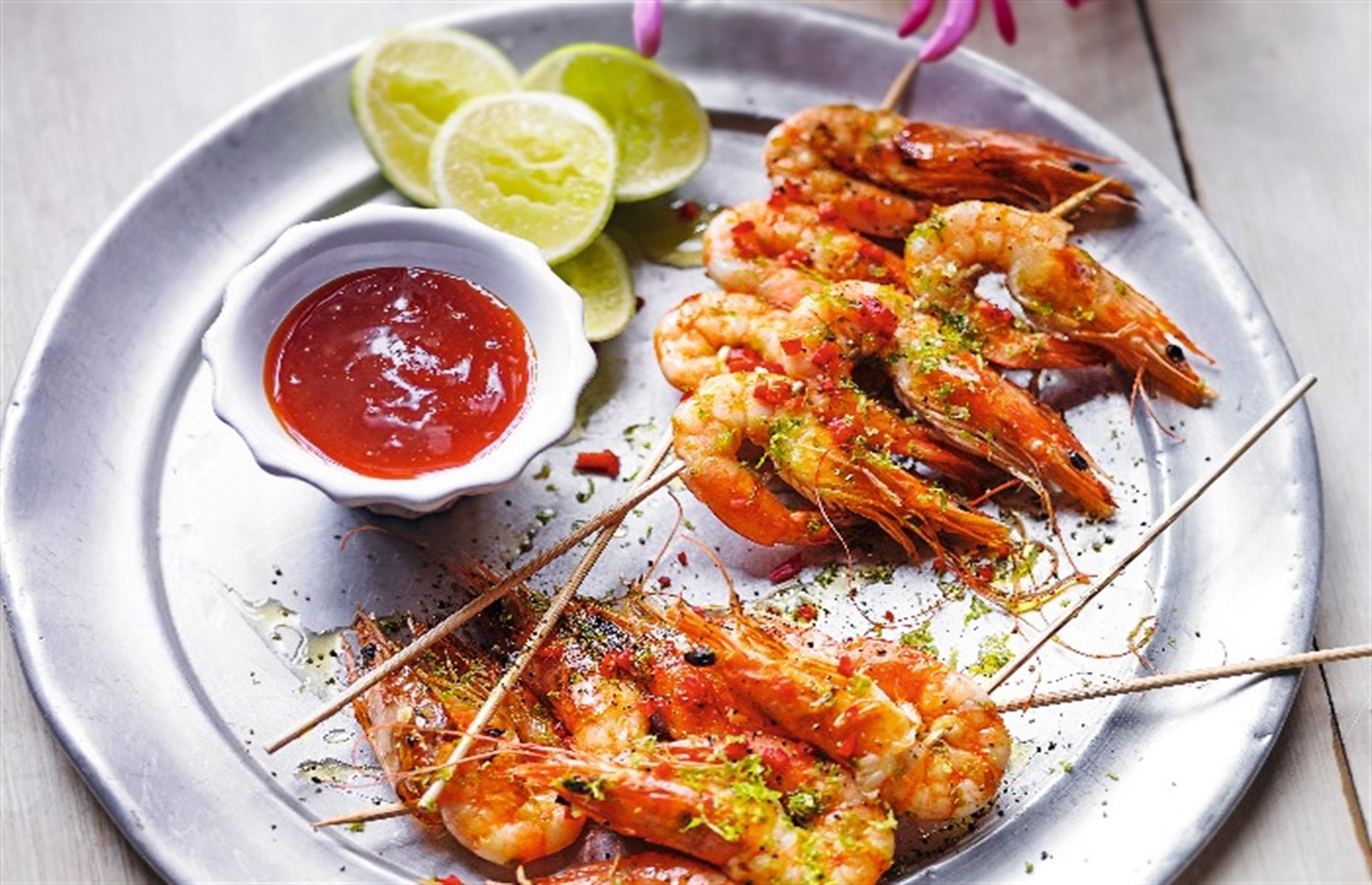 Barbecued lime and chilli prawns
