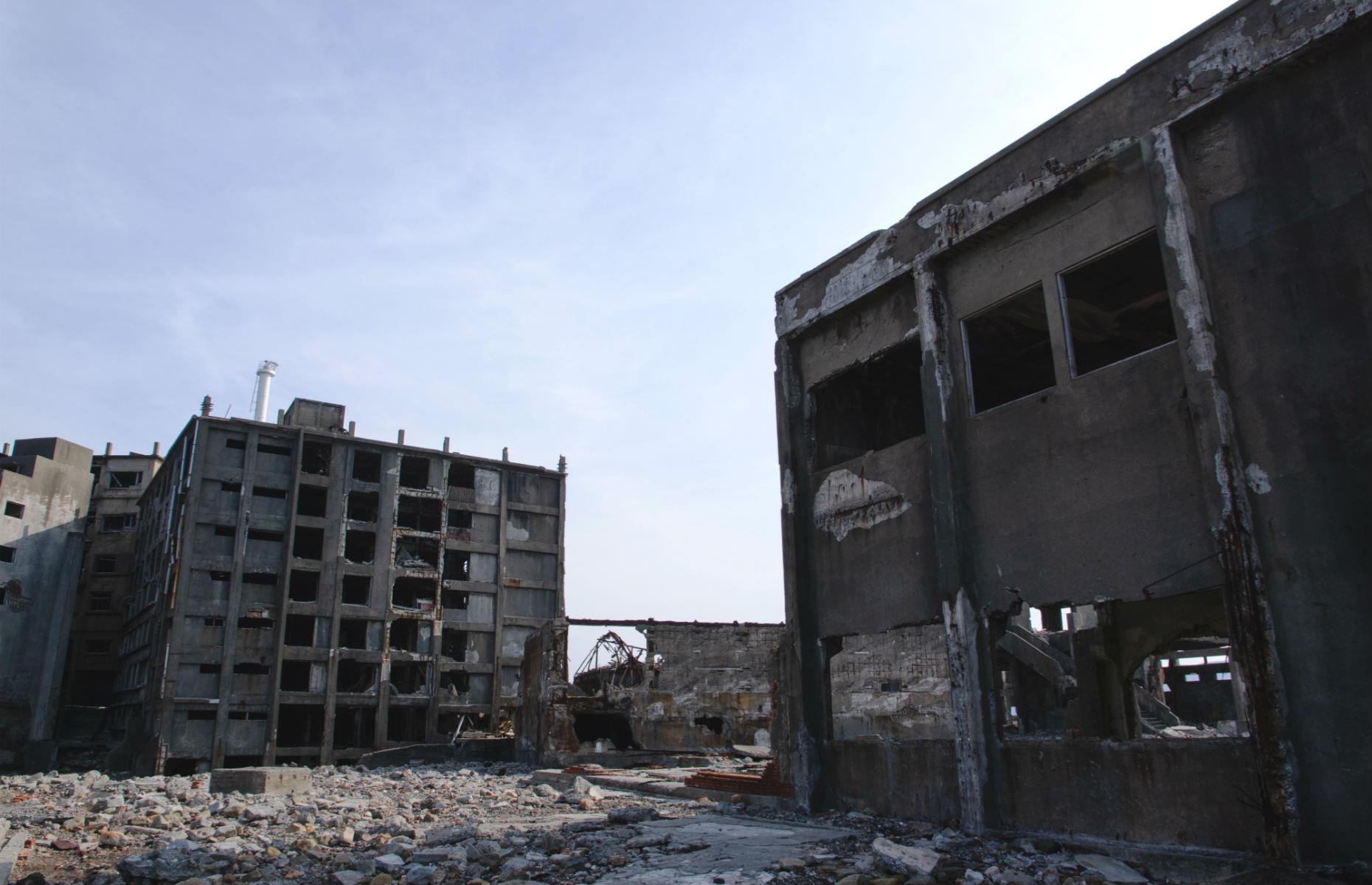 The crumbling streets of Hashima Island, South Japan