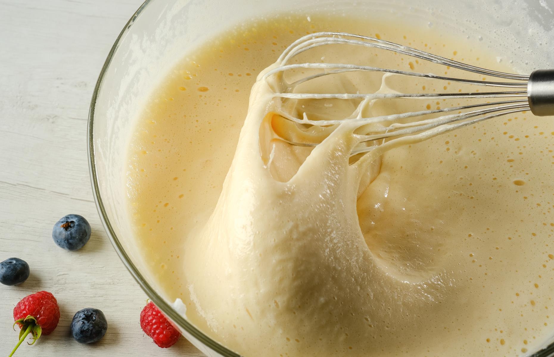 26. Pancake batter needs vigorous whisking