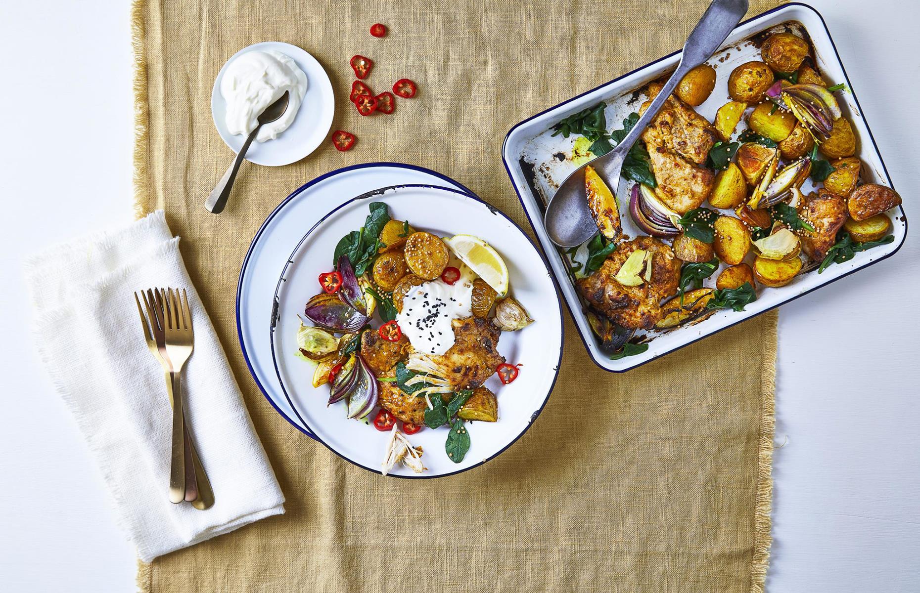 Spiced chicken traybake
