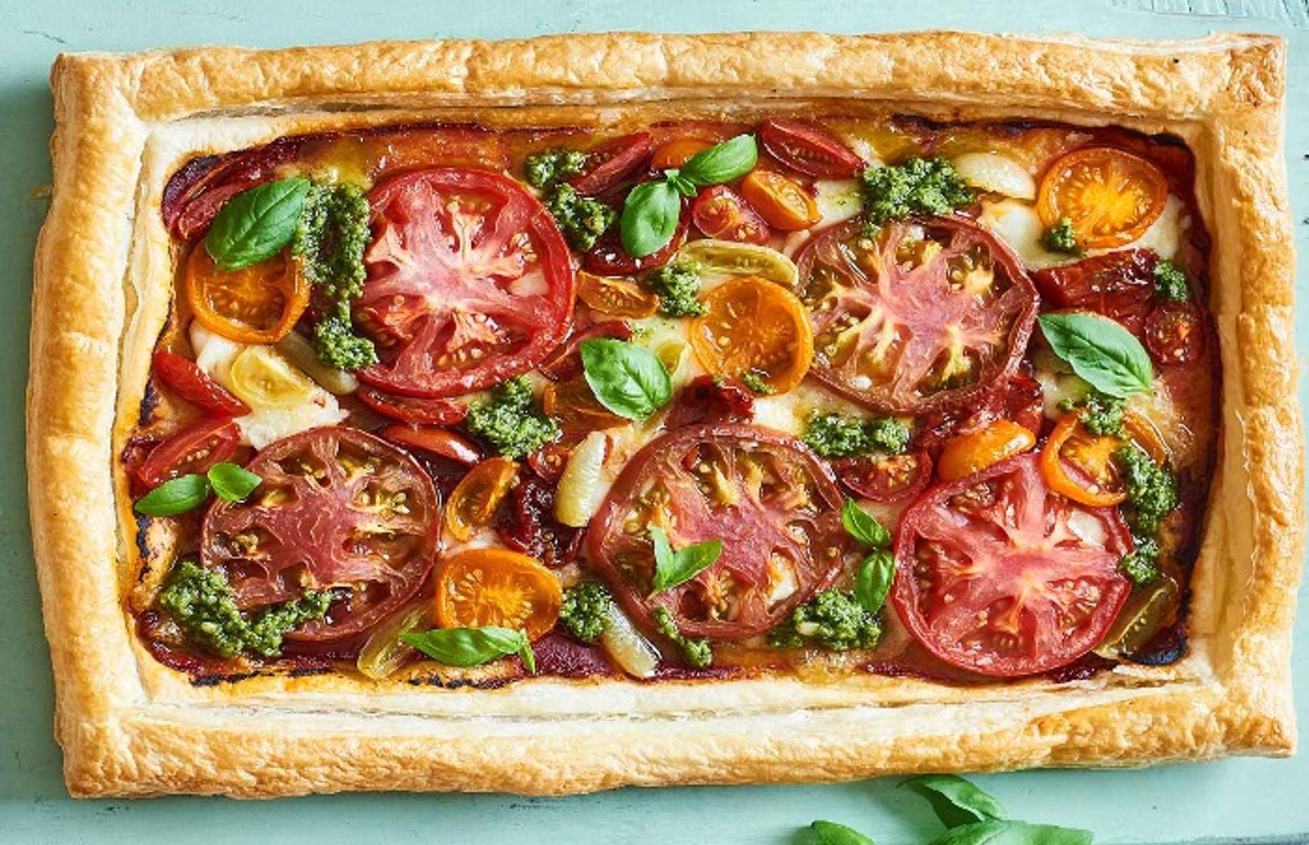57. Tomato, Gouda and pesto tart