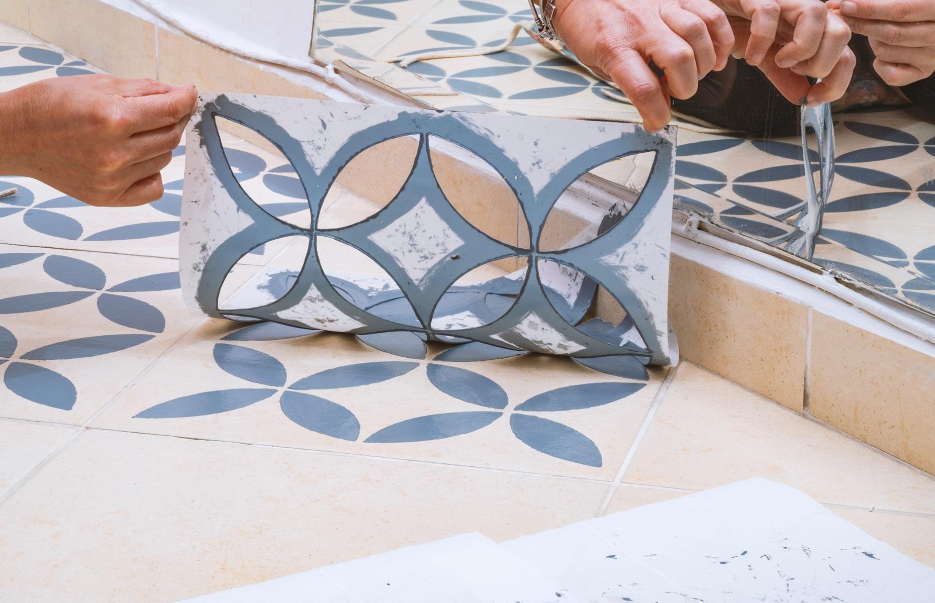 Stencil floor tiles