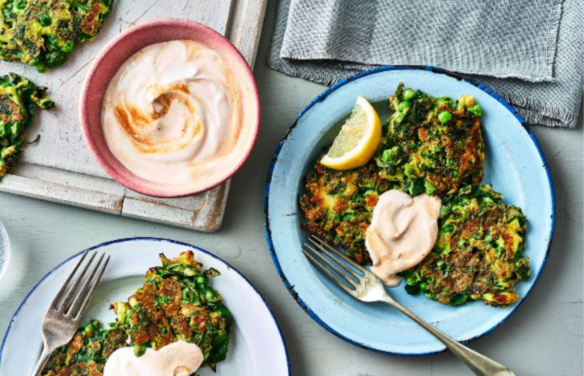 33. Halloumi, pea and spinach fritters  