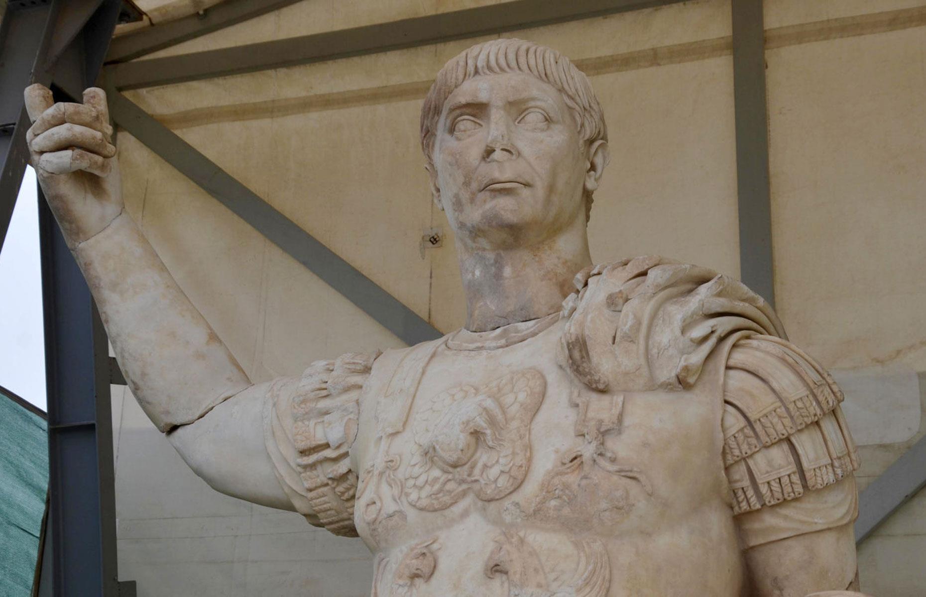 The 10-foot statue of Emperor Trajan