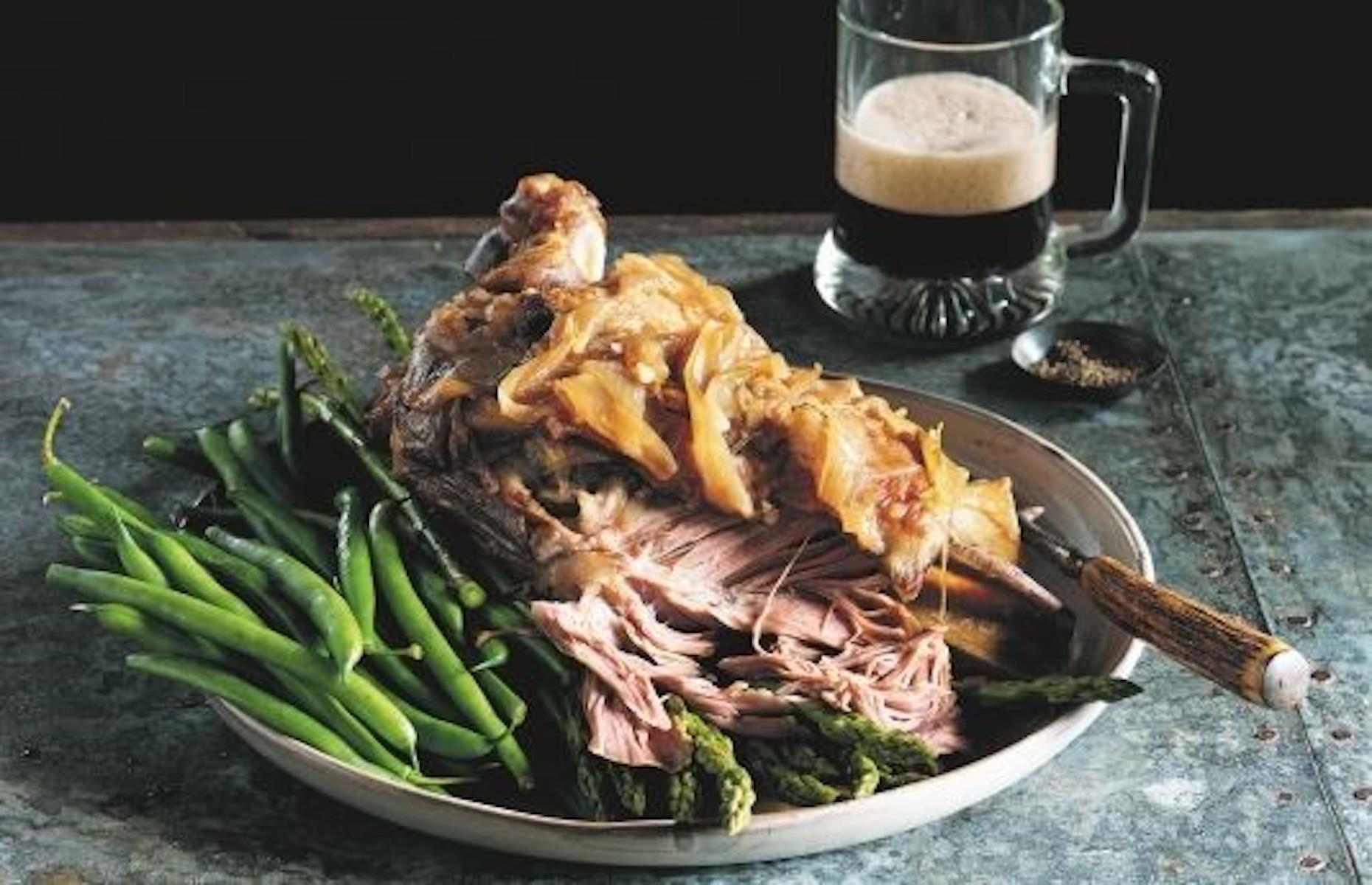 Slow-cooked lamb shoulder in Guinness