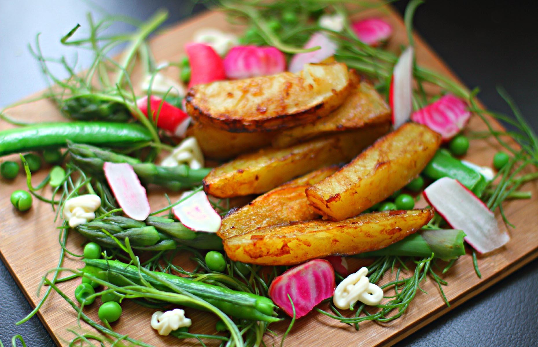 Miso-tamarind roast potato wedges 