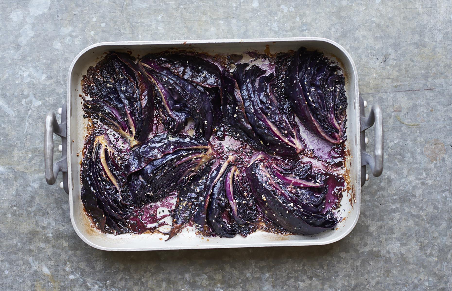 Sesame miso roasted red cabbage