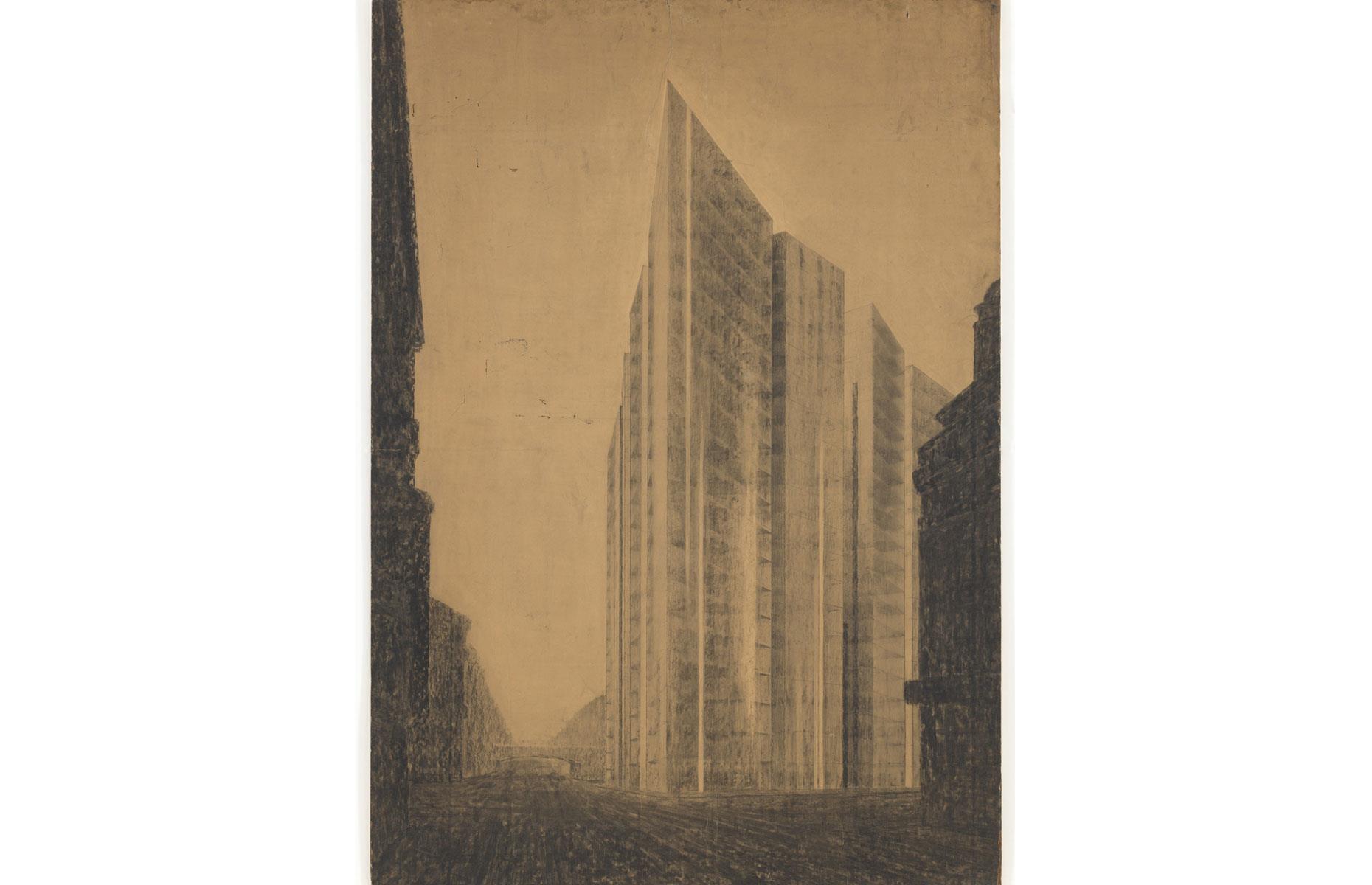 Die Vorlage: Ludwig Mies van der Rohes nicht realisierter Turm mit Glasmantel
