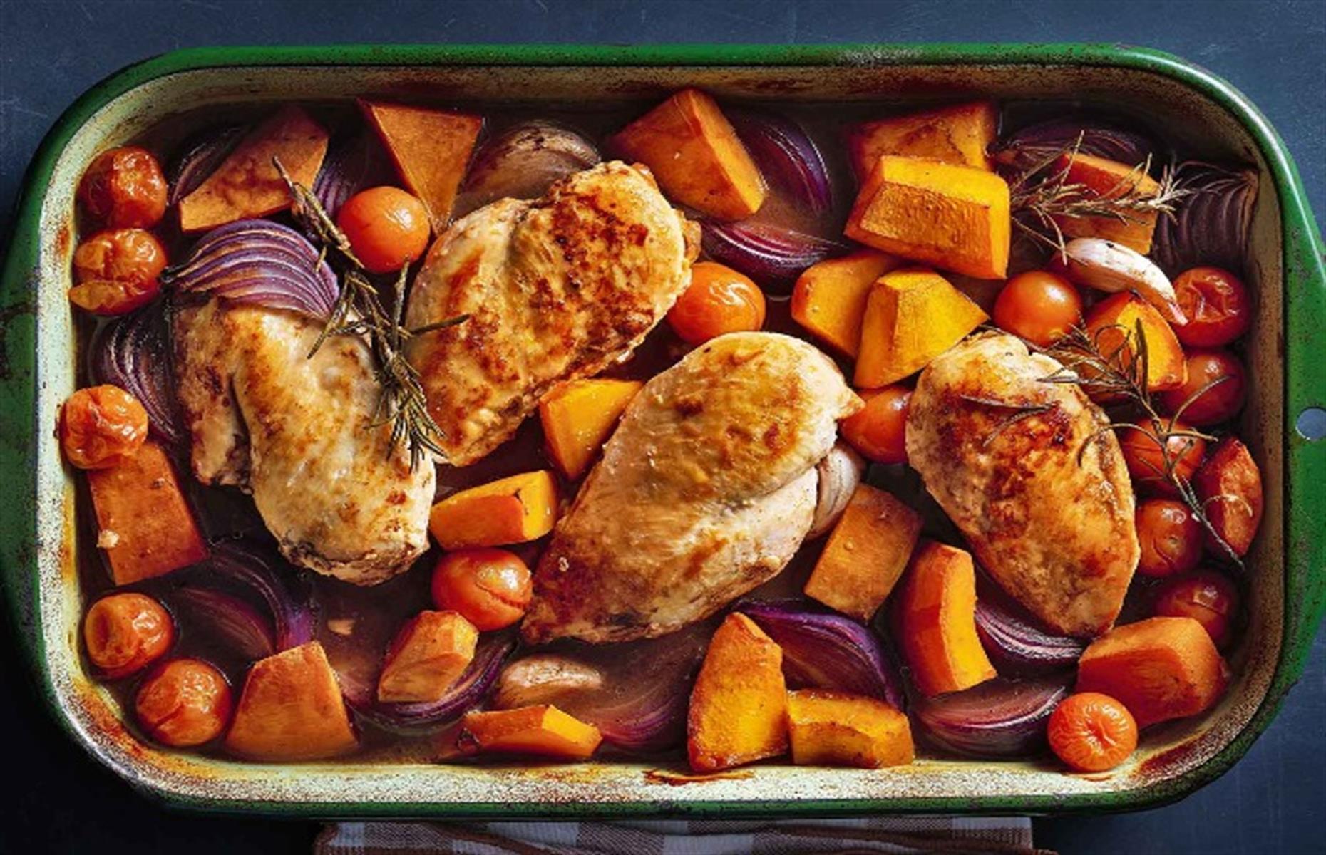 Chicken and pumpkin traybake