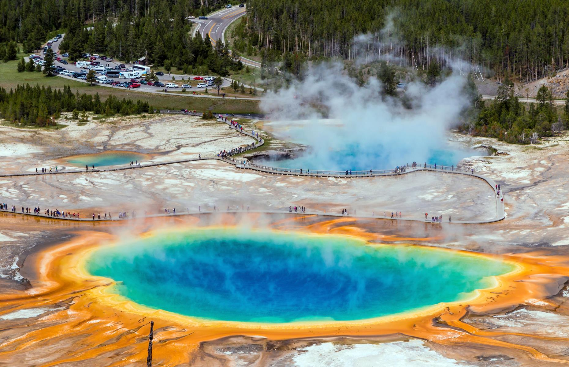 Leave Yellowstone's Grand Prismatic Spring behind and head for Bumpass Hell 