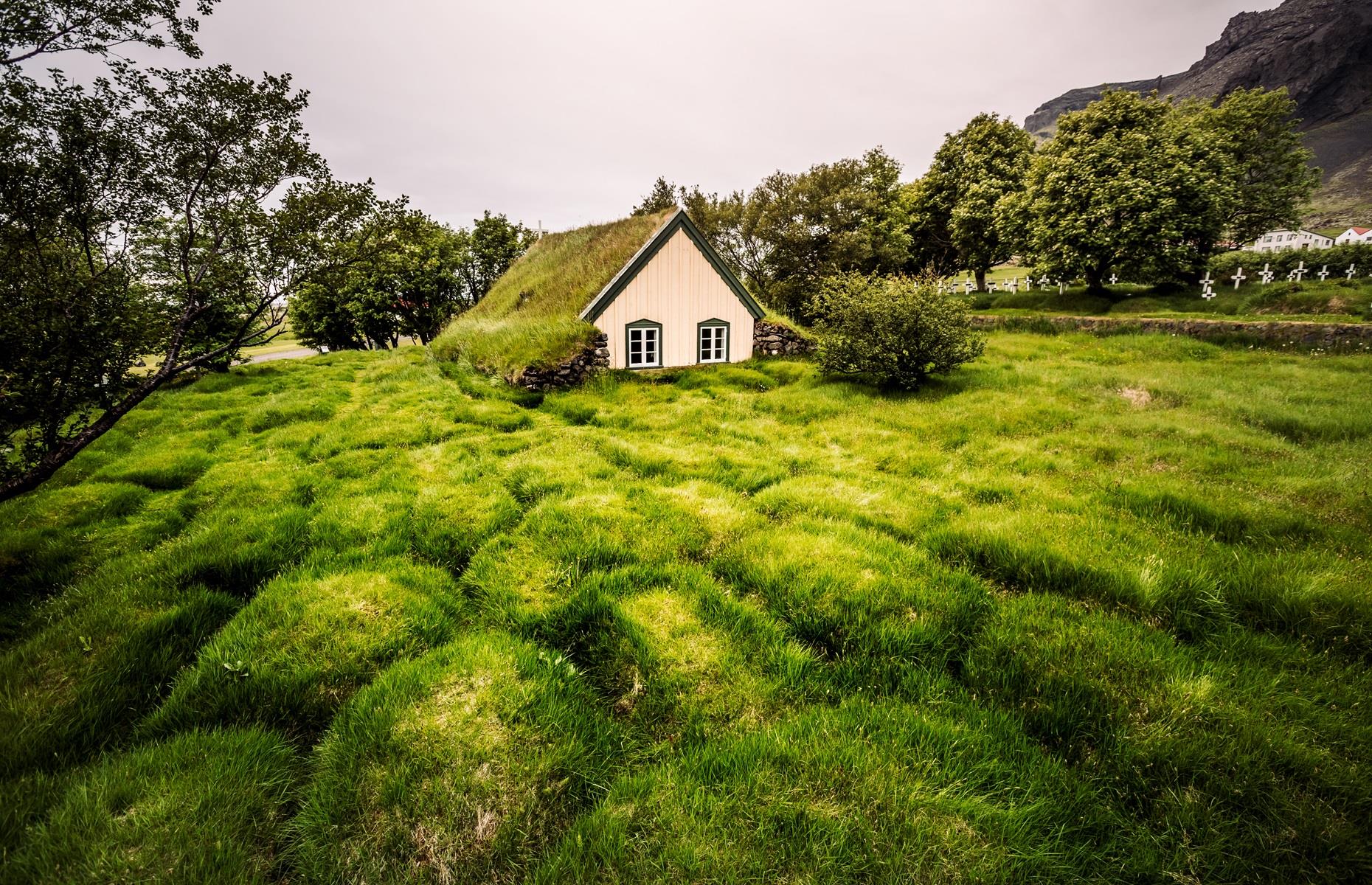 Turf homes, Hofskirkja, Iceland