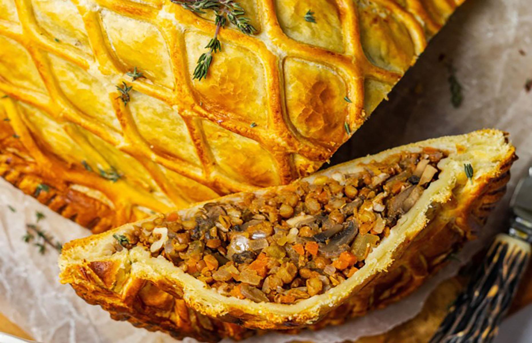 Mushroom and lentil wellington