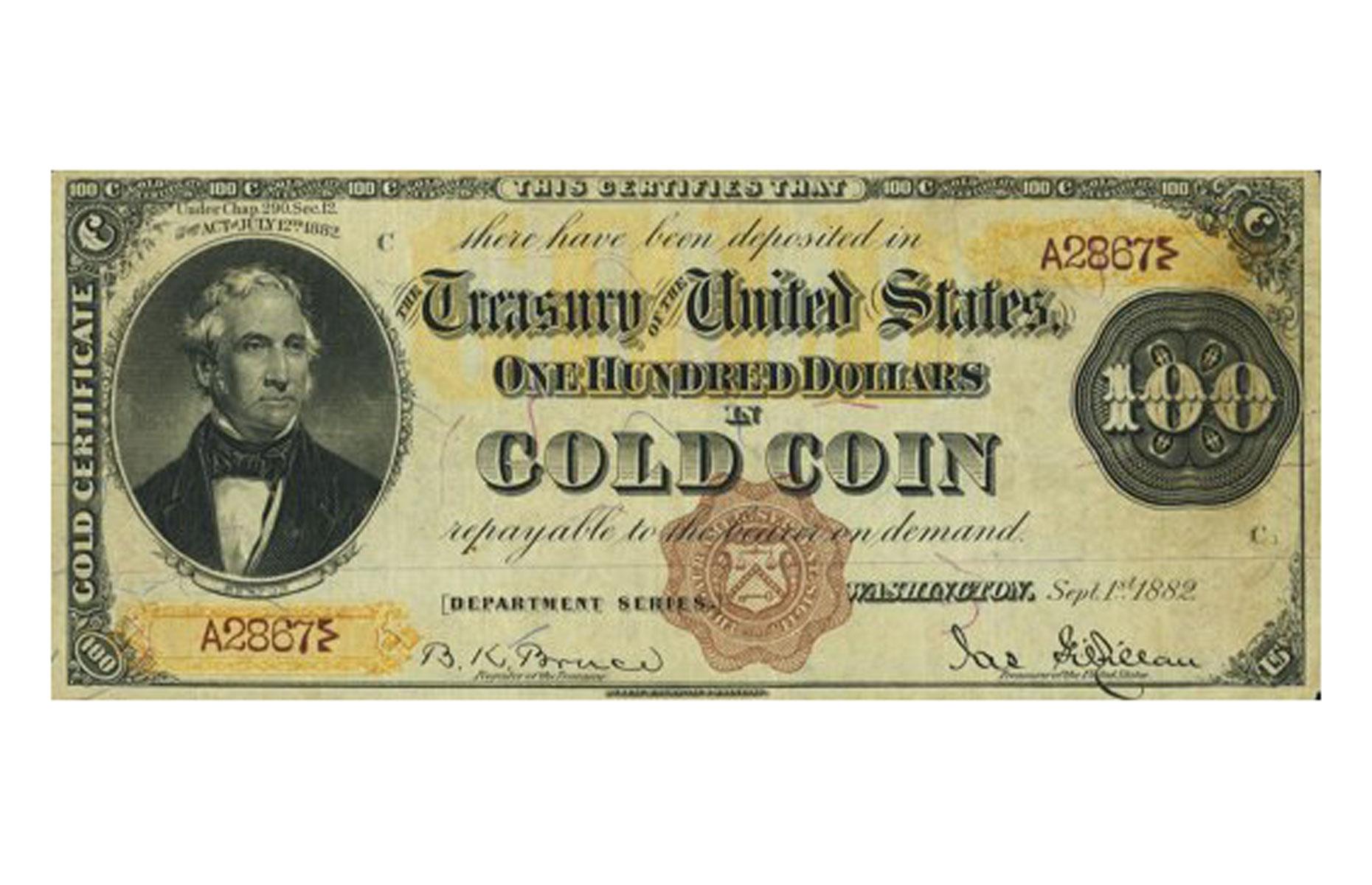 USA 1882 $100 Gold Certificate – $117,500 (£94k)