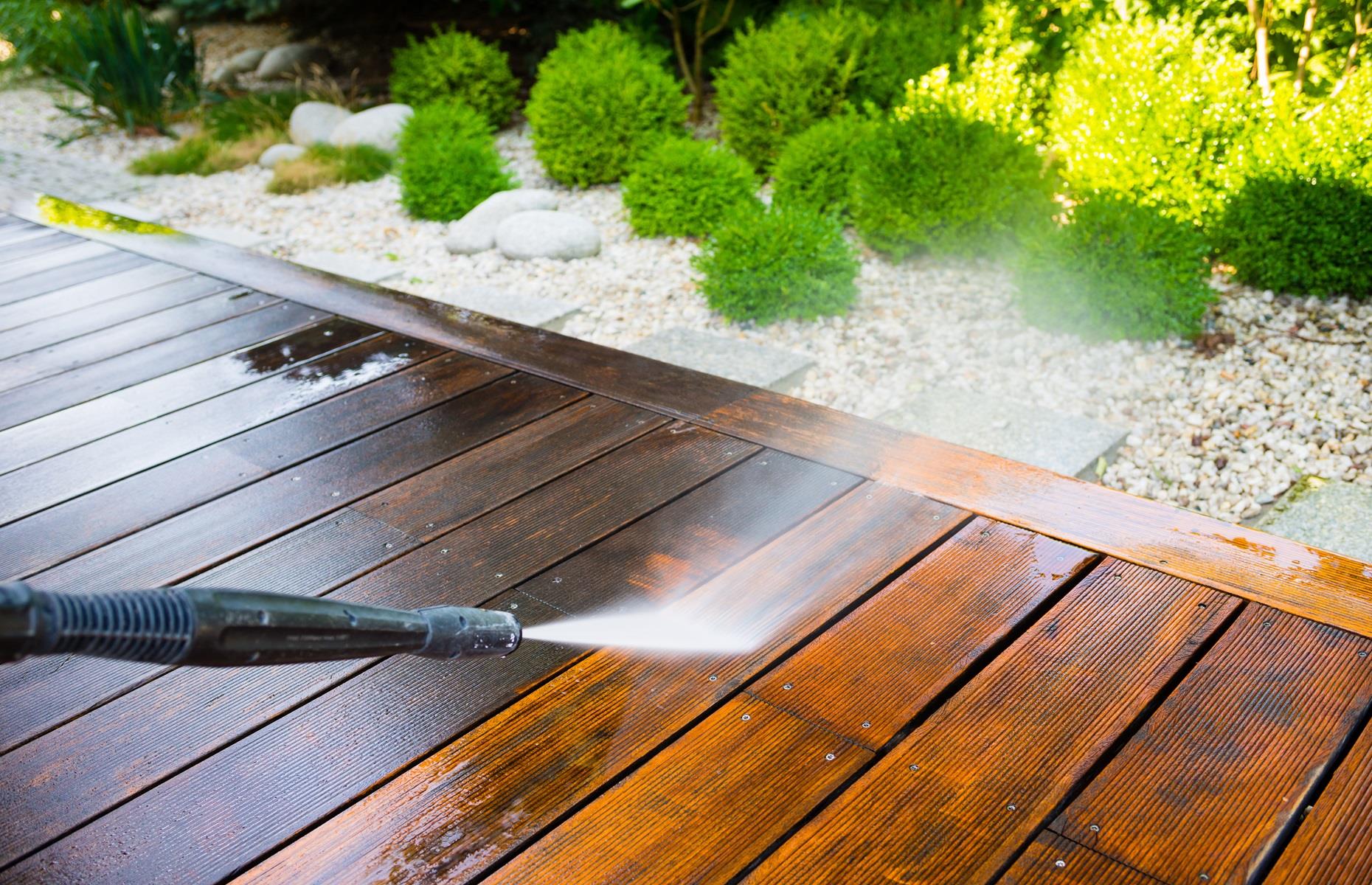 Clean decking and patios with a jet washer