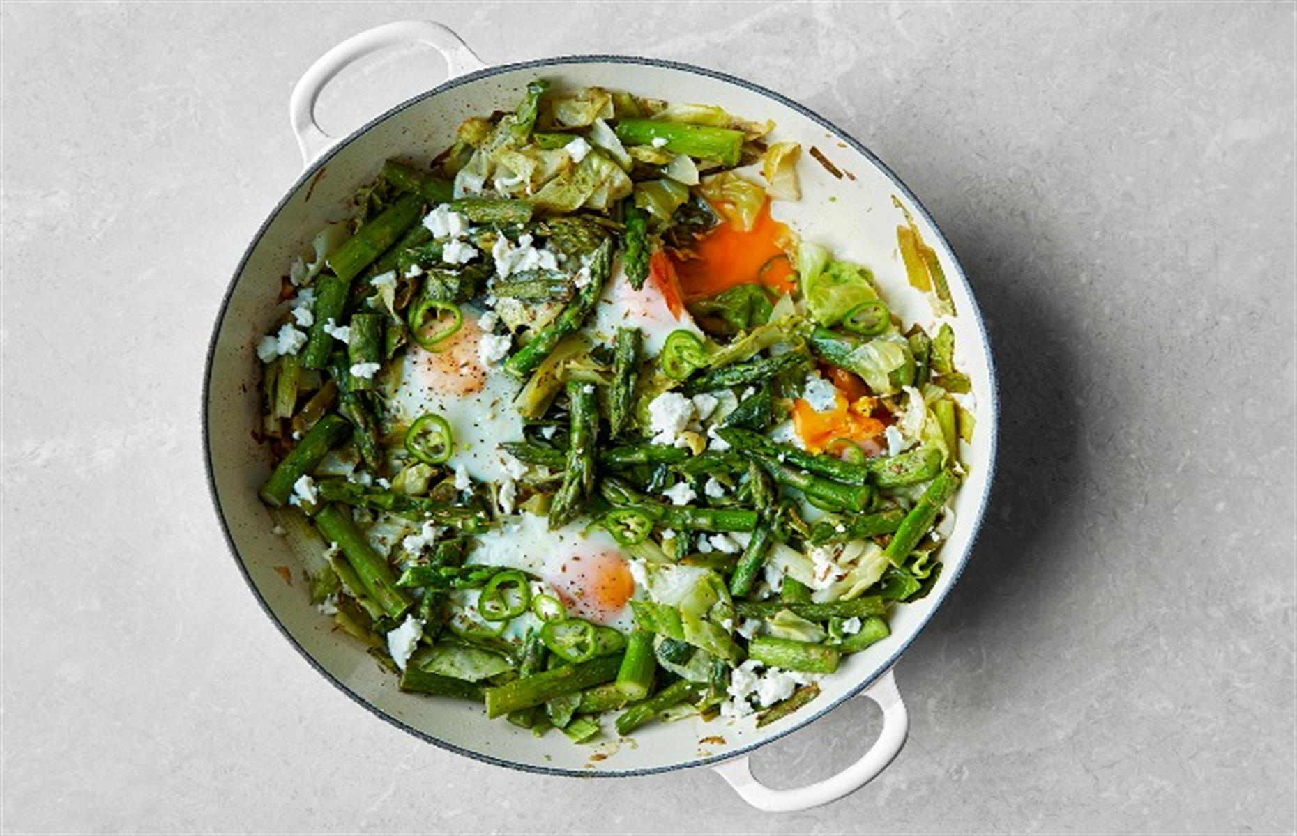 Green baked eggs