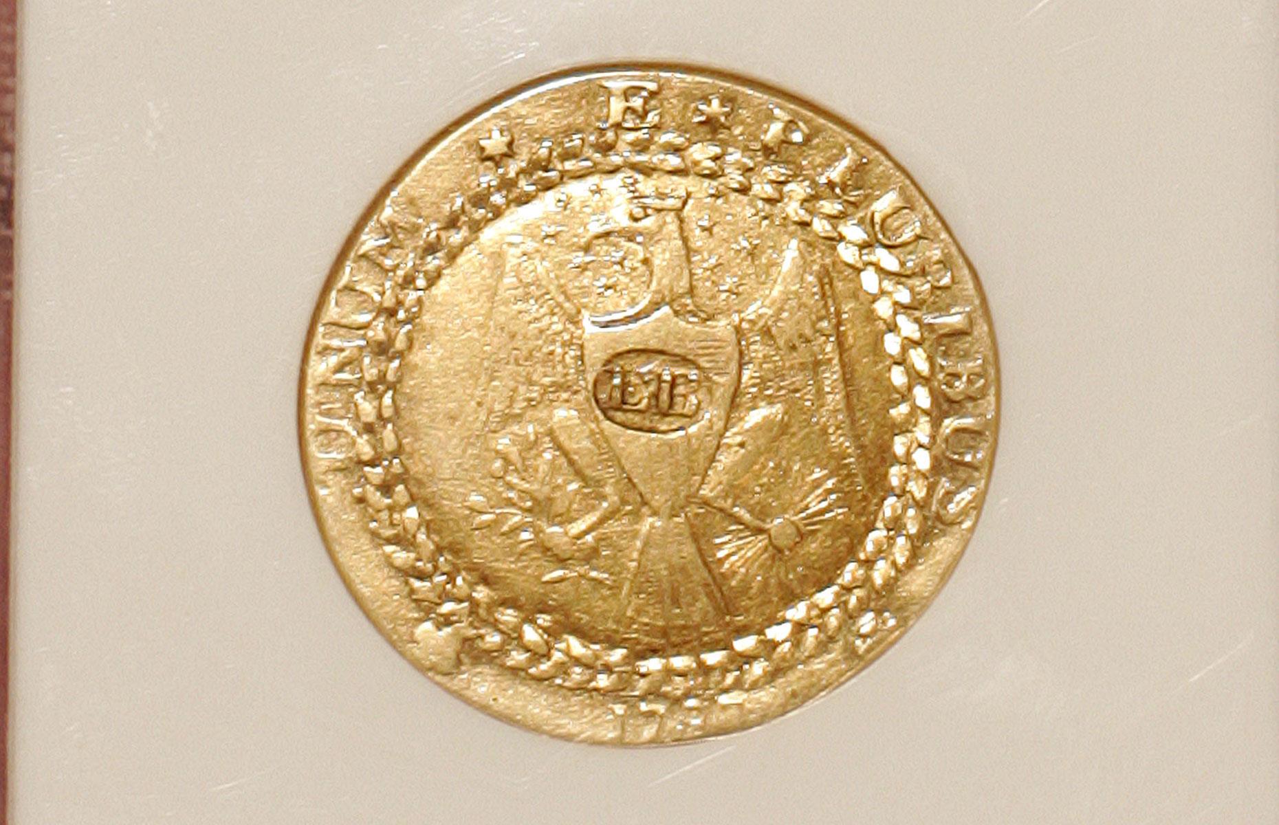 6. 1787 Brasher Doubloon EB Punch on Breast: $7.4 million ($10.5m/£7.9m today)