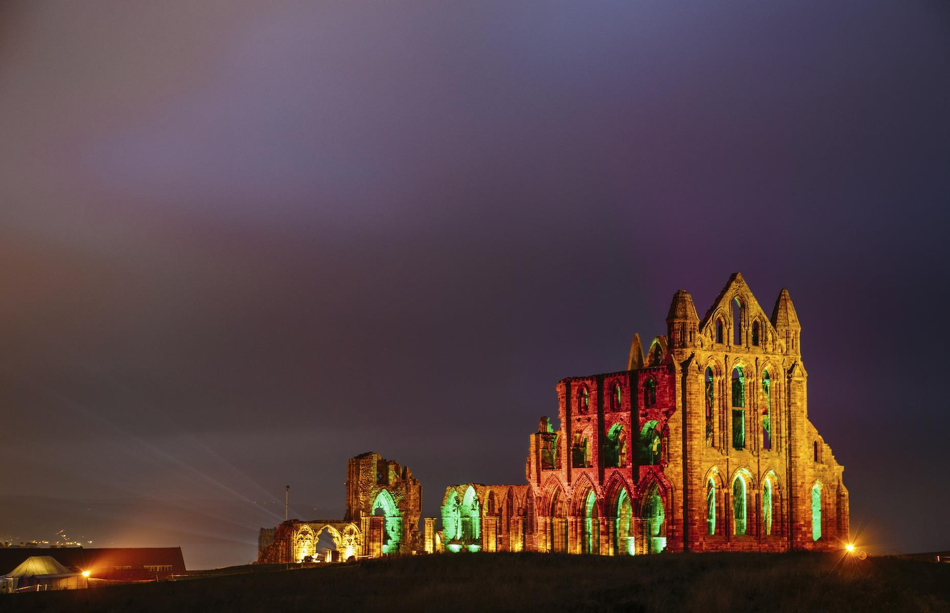 Illuminated Abbey, Whitby, England