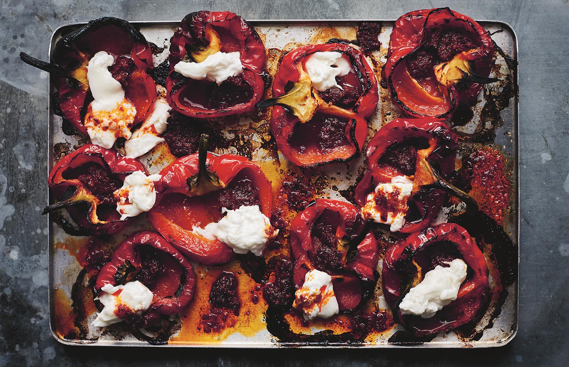 Roast peppers with burrata
