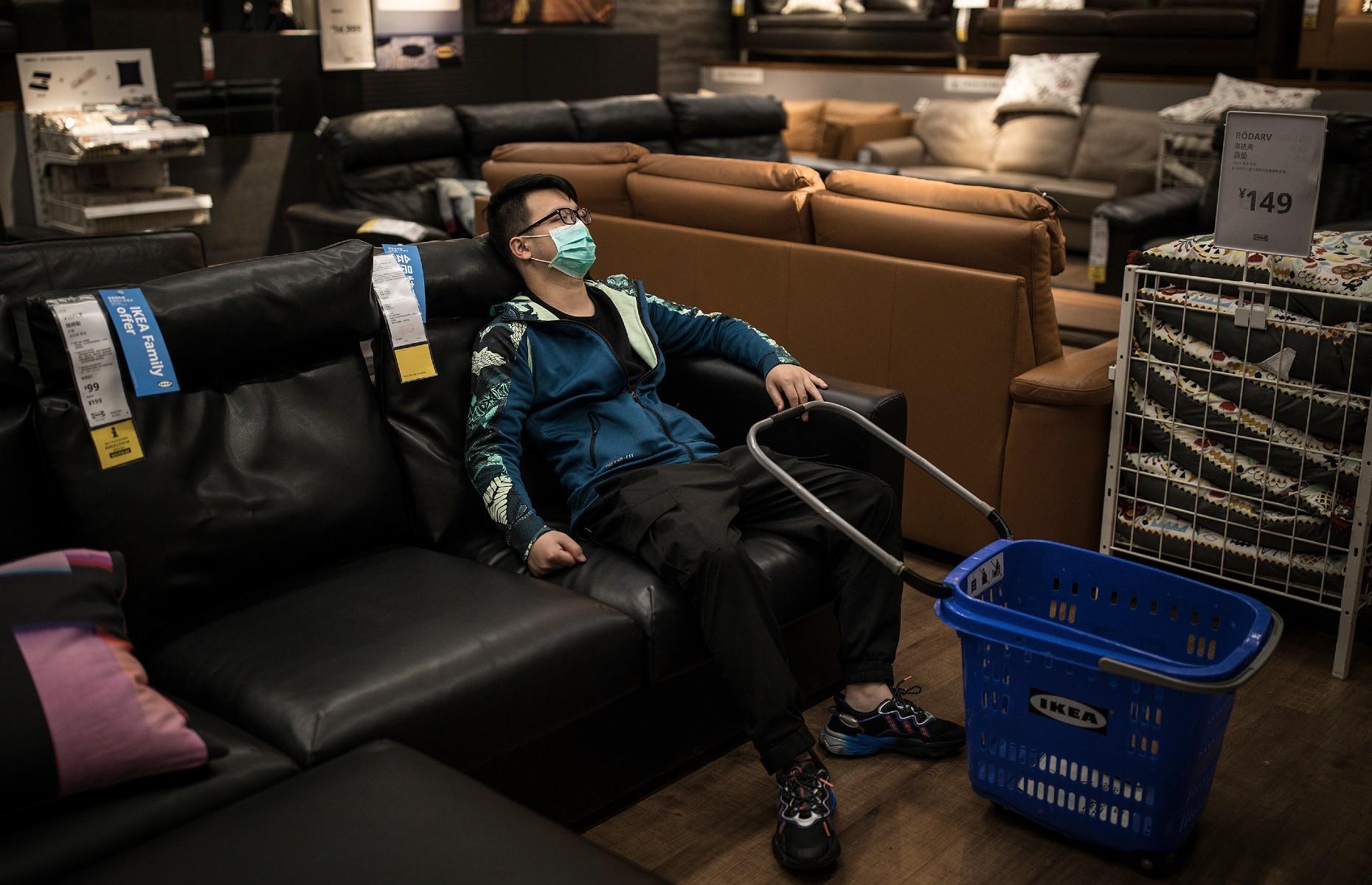 It's not unusual for people to nap in Chinese stores
