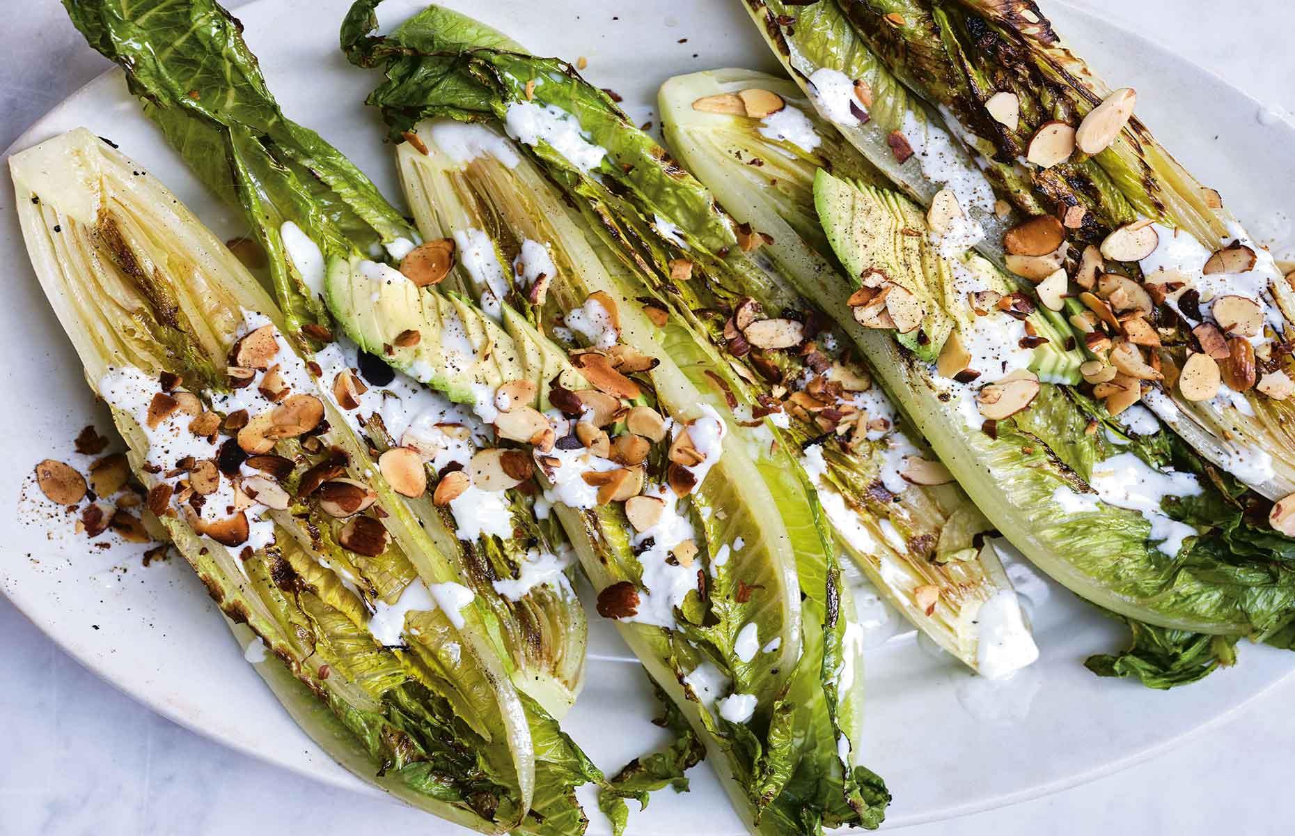 Grilled lettuce with buttermilk dressing