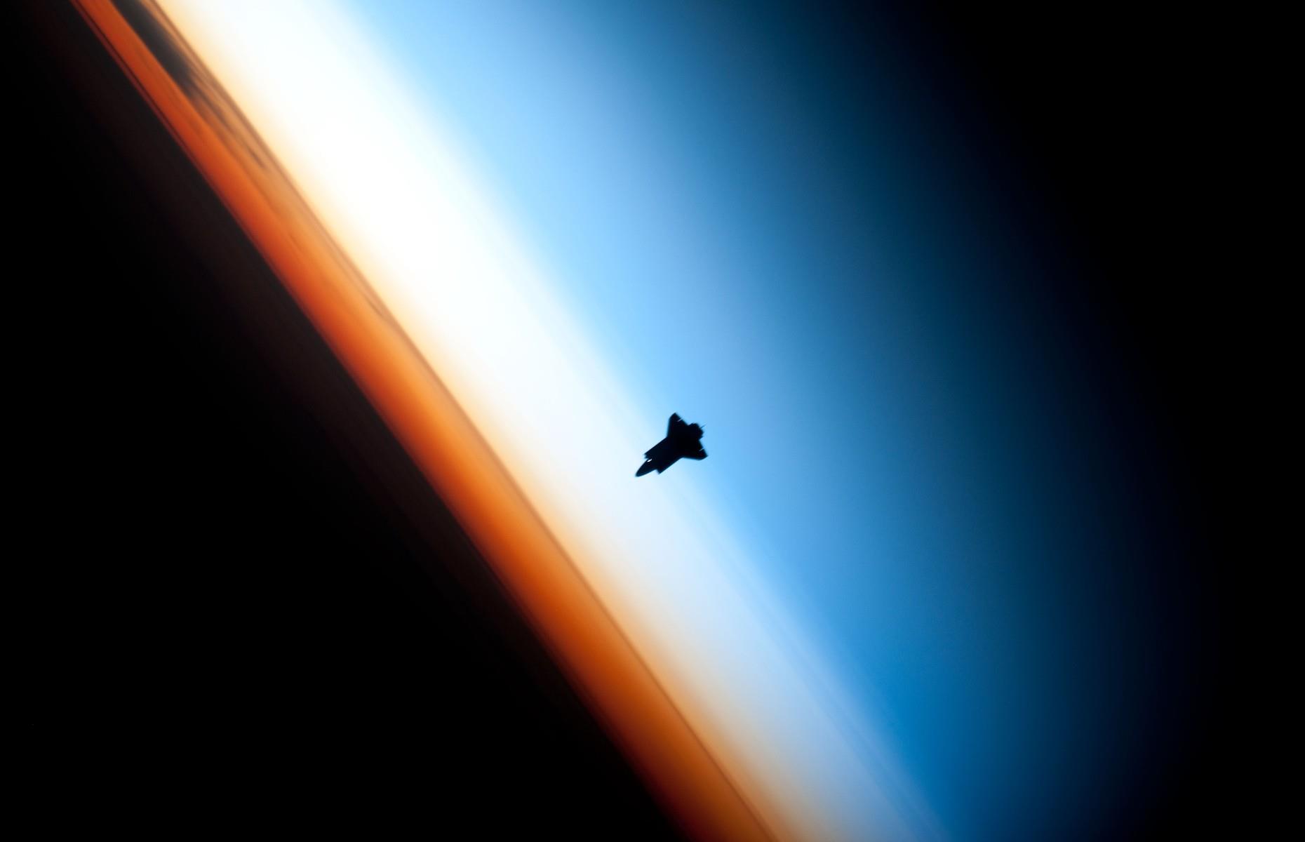 Space shuttle Endeavour suspended in the sky