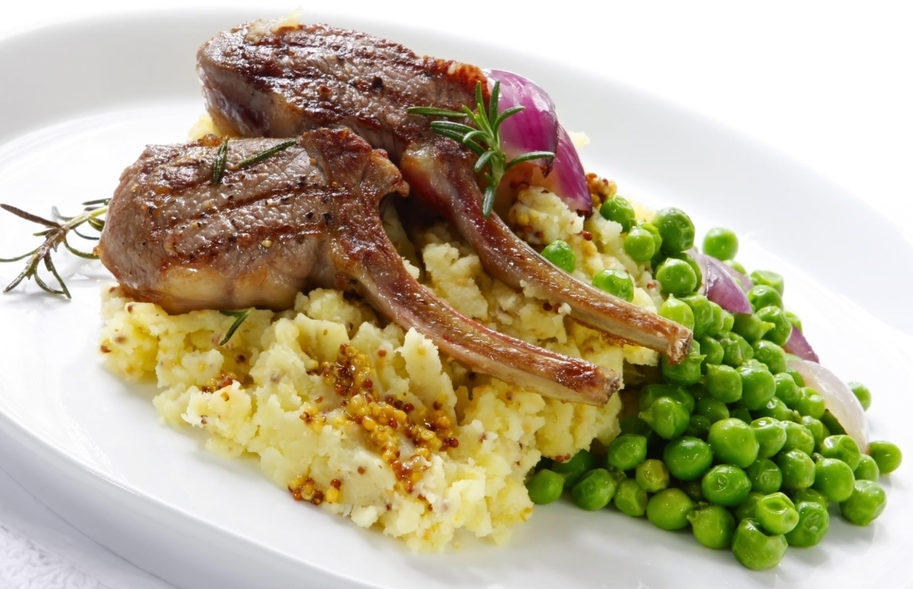 Rack of lamb: lamb with mustard mash and minted peas