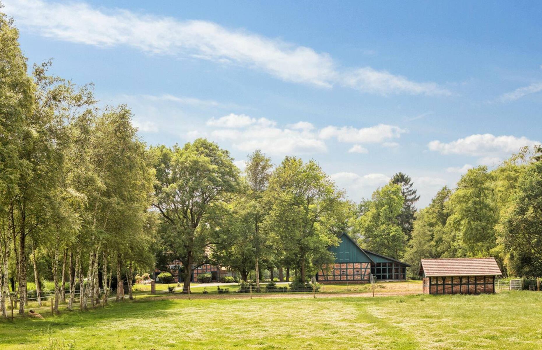 Chocolate box farm: numerous outbuildings