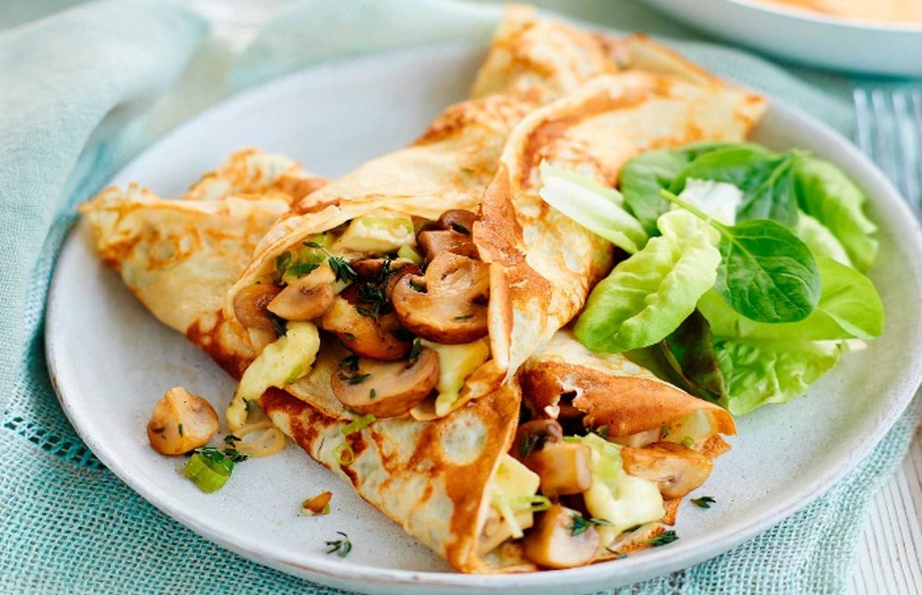 Mushroom and brie stuffed pancakes 