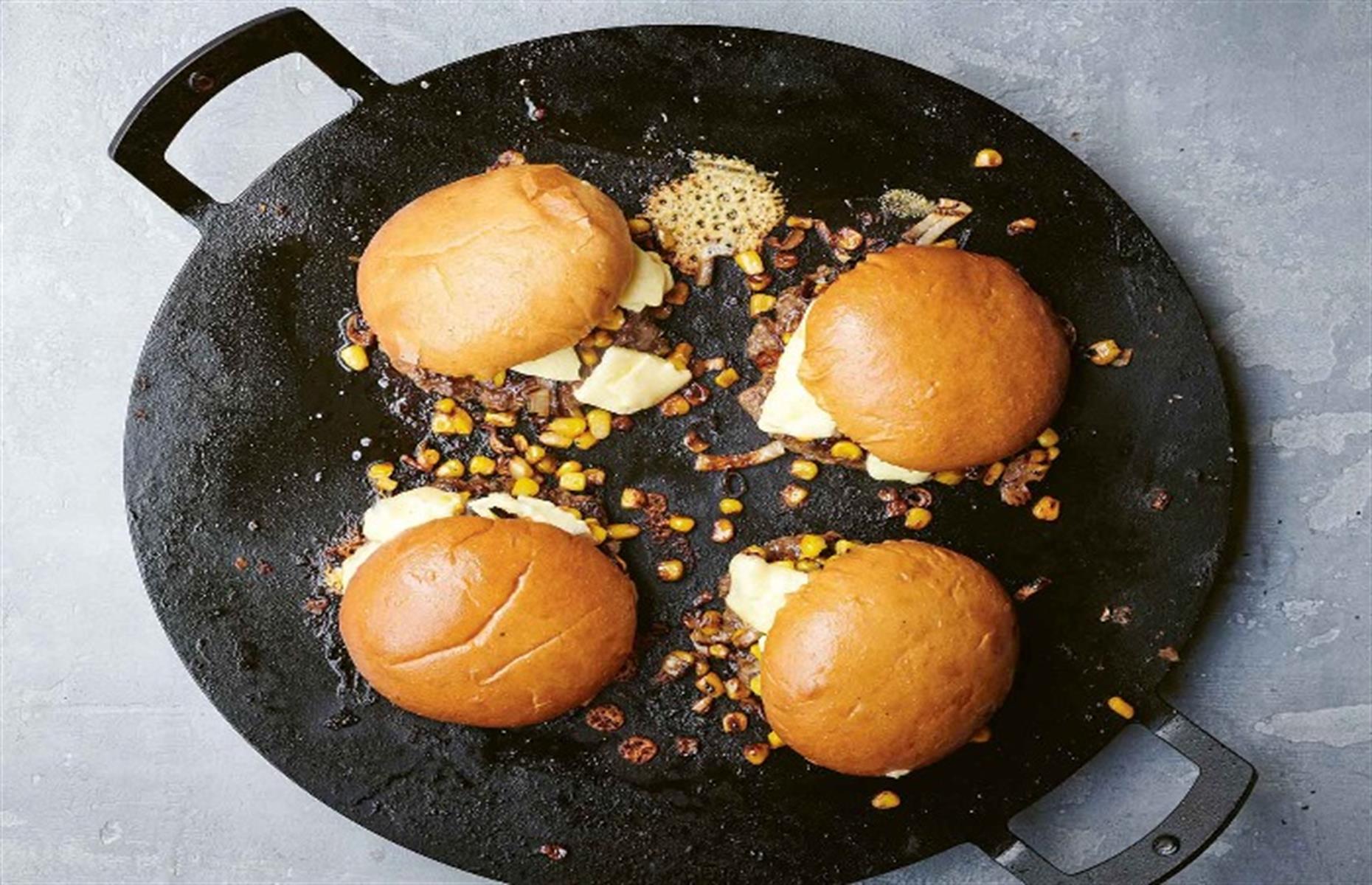 Cheddar and corn smash burger