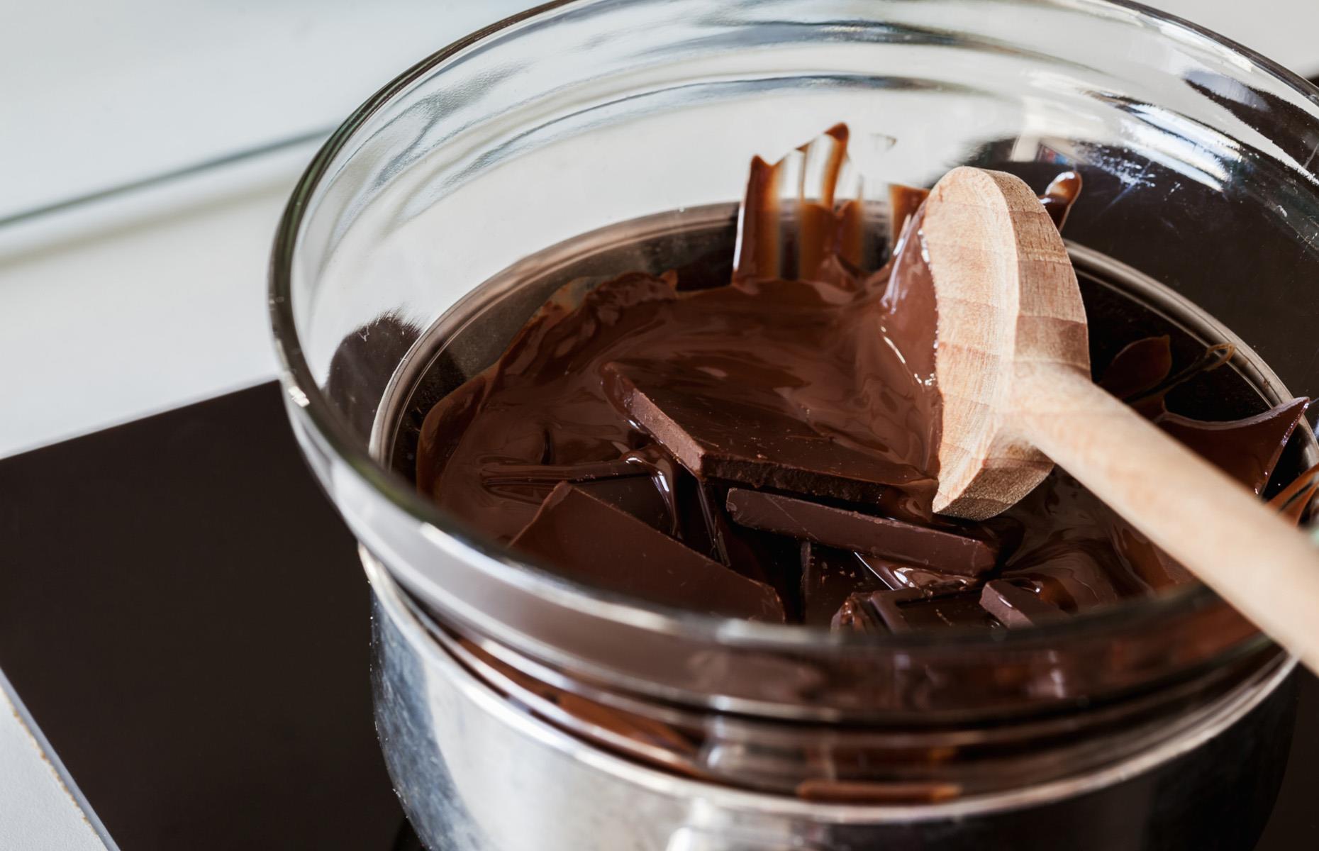 22. Melt chocolate over a pan of water