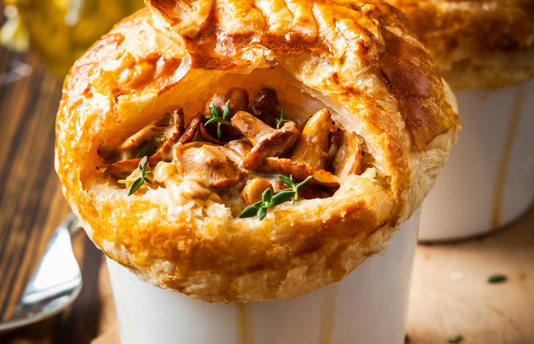 Chicken and wild mushroom pie