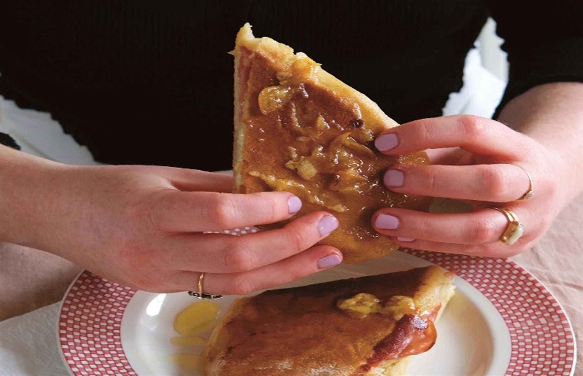 Fried mortadella and mozzarella toastie