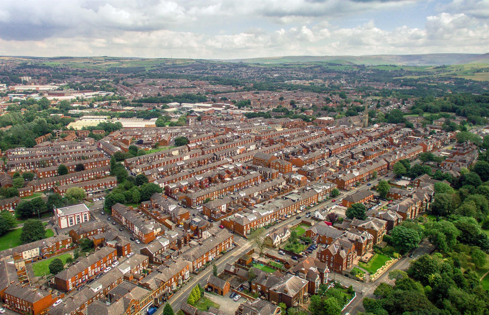 Aerial view of Oldham, Great Manchester