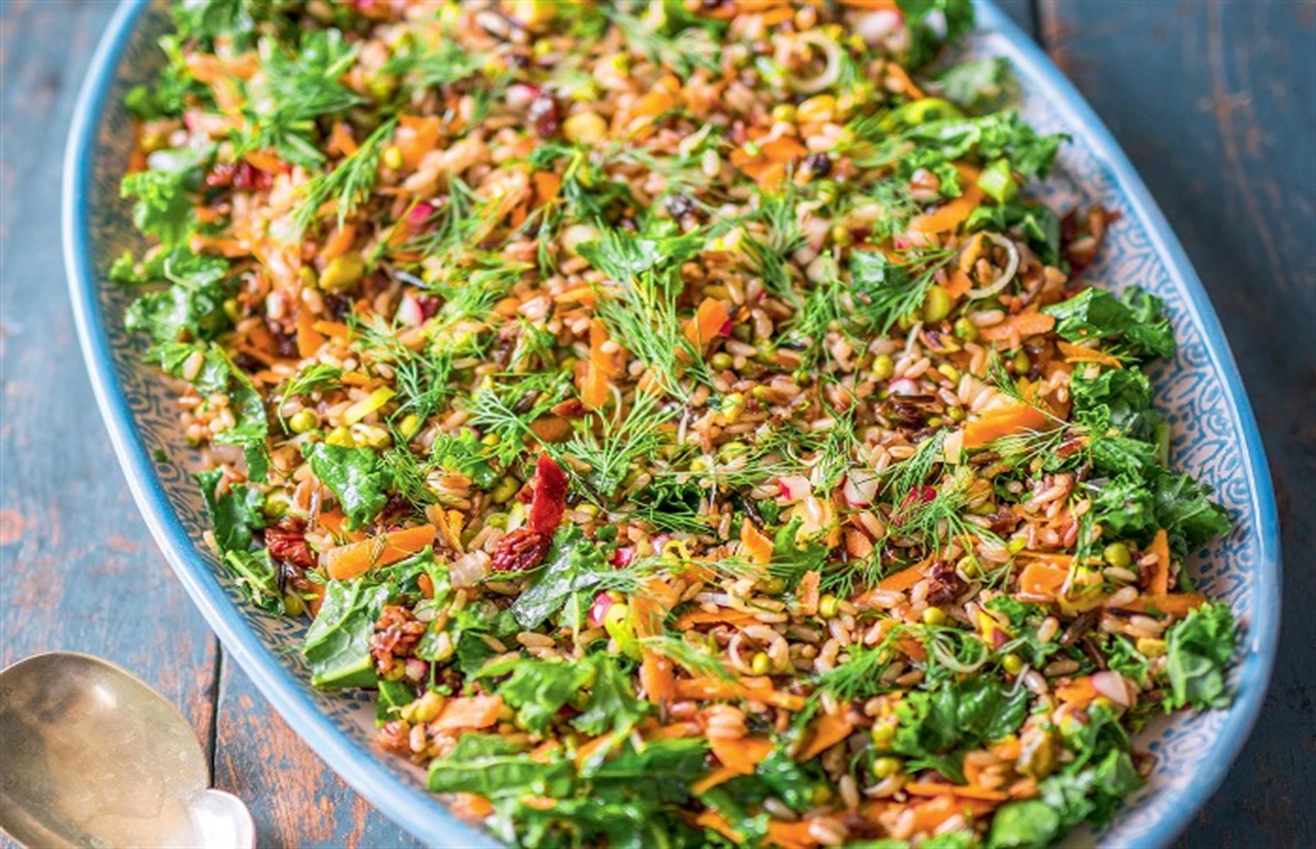 Wild rice, kale and pistachio salad