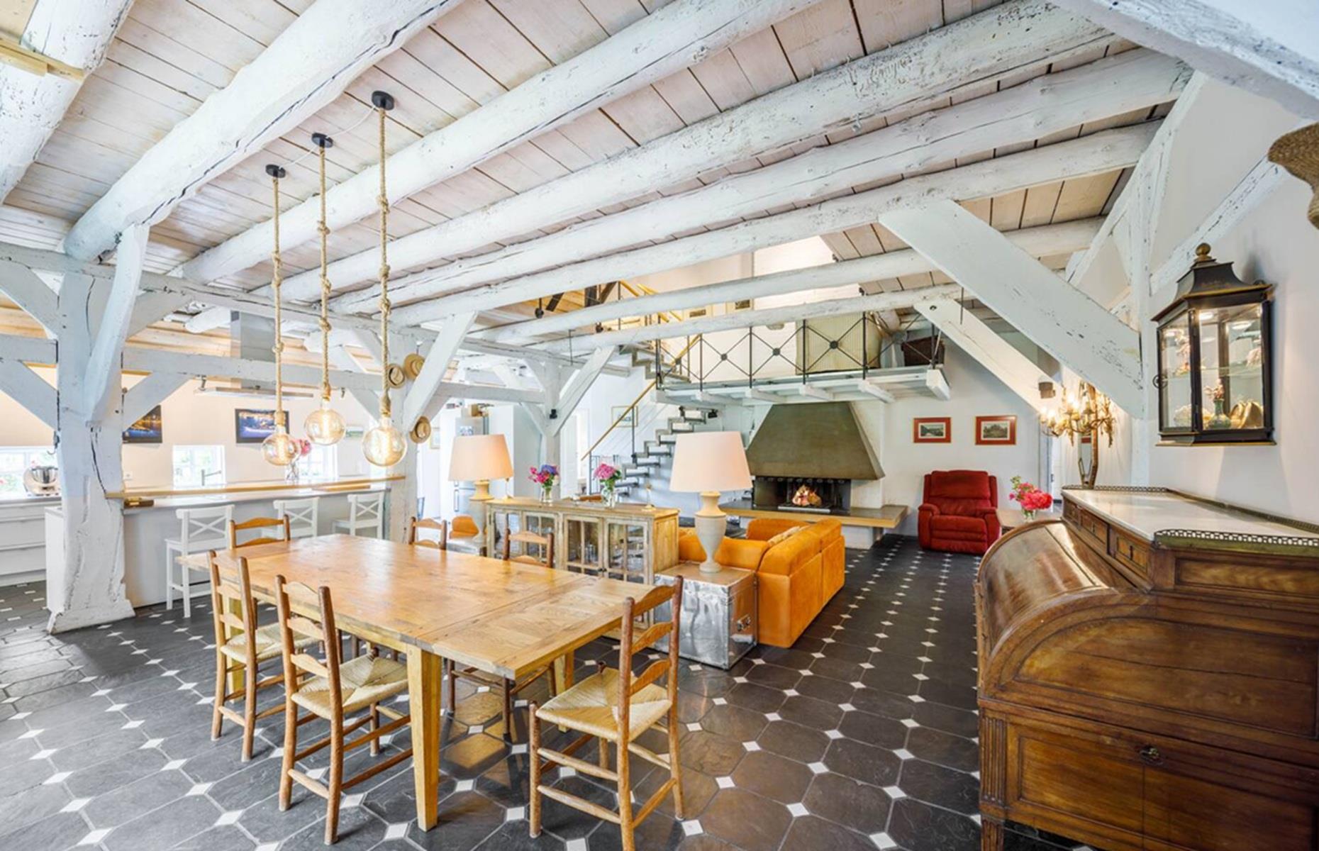 Chocolate box farm: white-washed beams