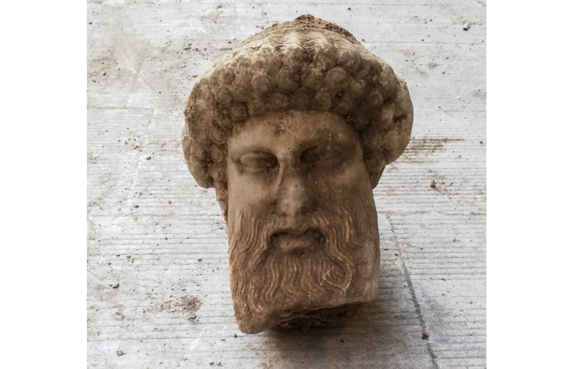 Hermes head found in a sewer, Greece