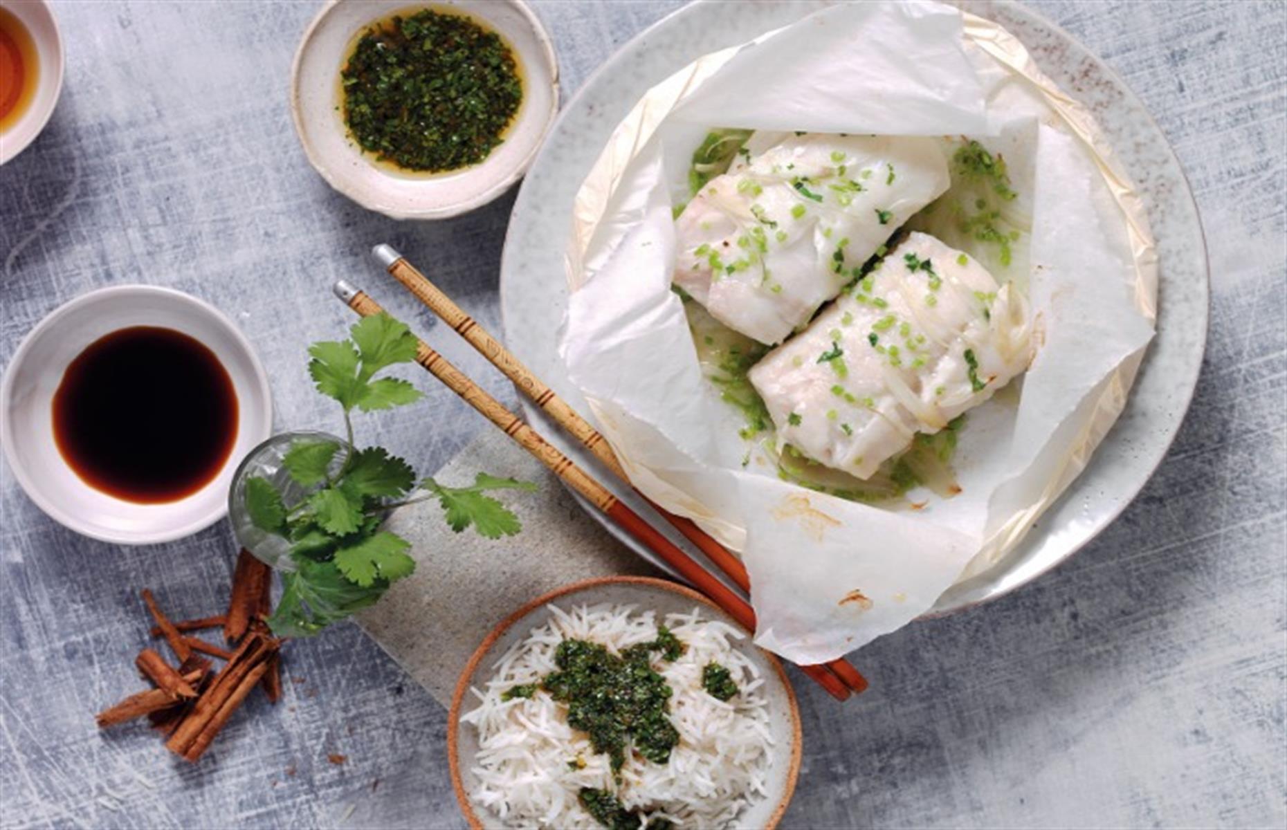 Coriander and ginger baked haddock