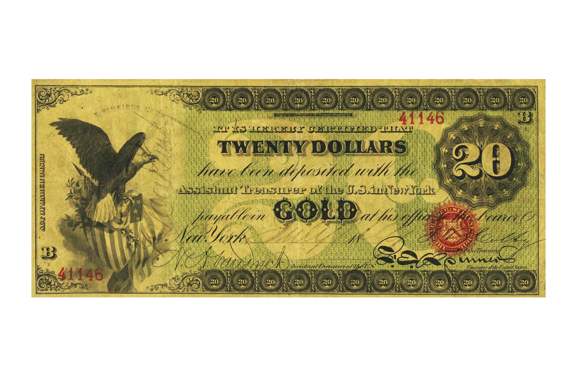 USA 1863 $20 Gold Certificate – $352,500