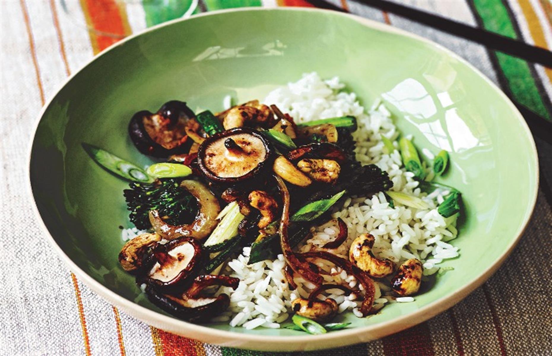 45. Mushroom, cashew and black bean stir-fry