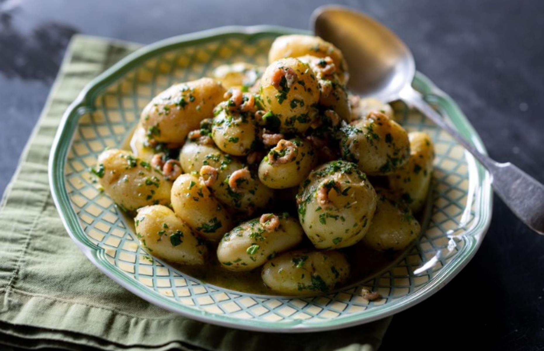 Potatoes with potted shrimp butter