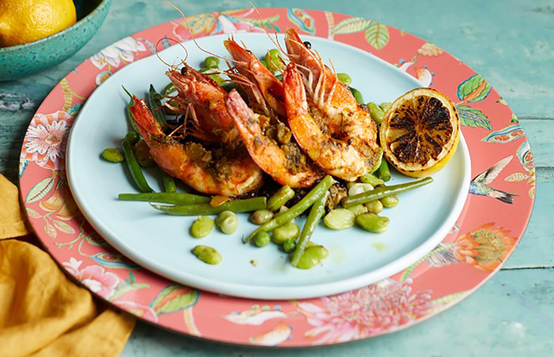 Grilled king prawns with chermoula