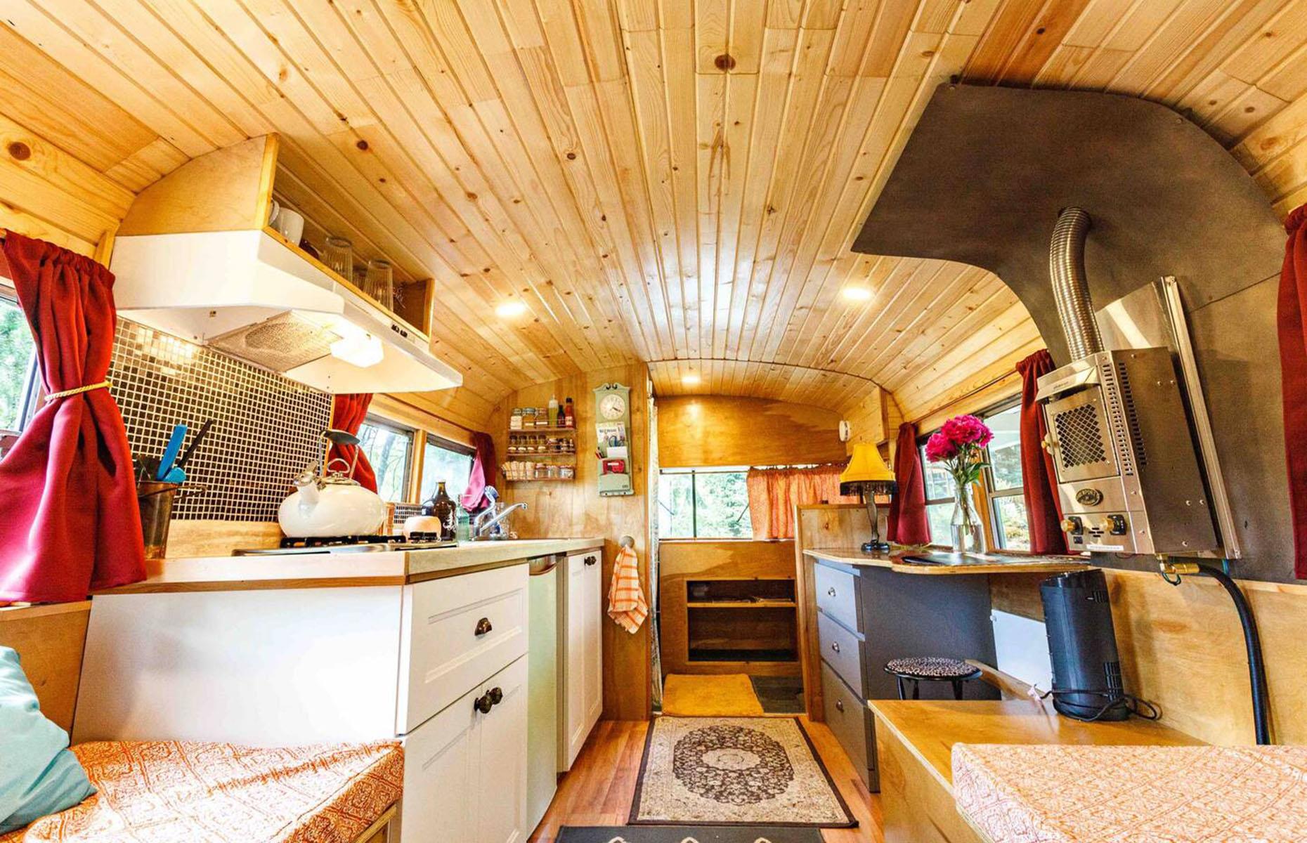 Converted 1960s school bus, Sooke, British Columbia