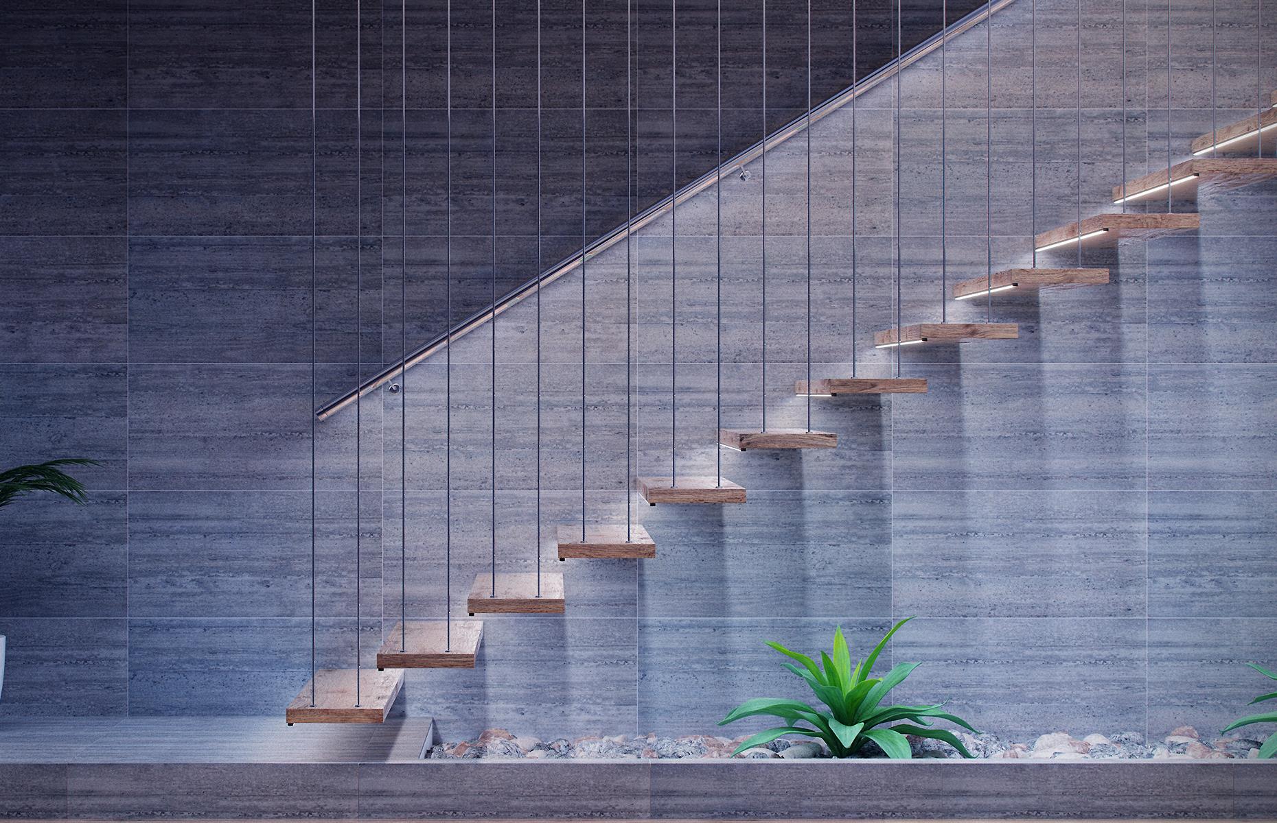 Suspended floating staircase
