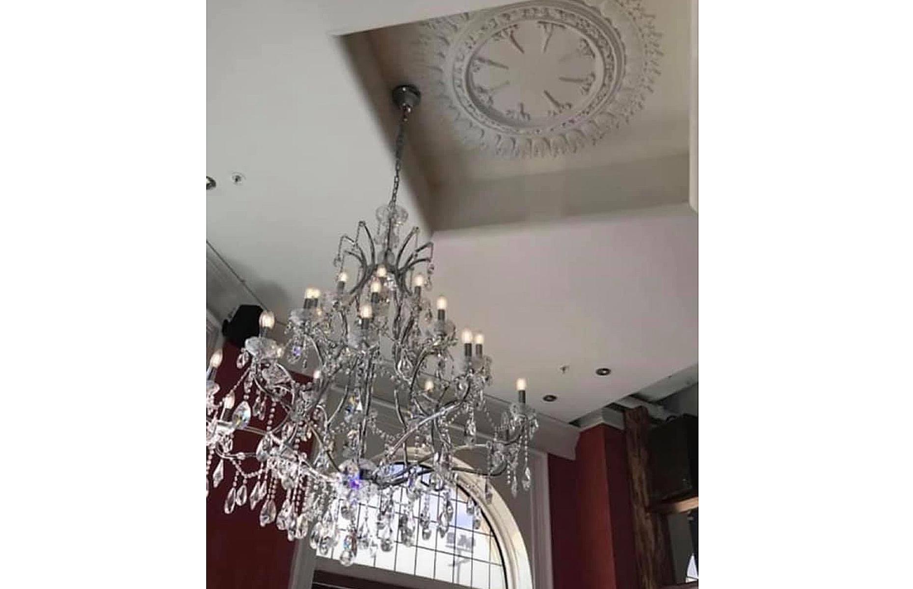 An off-centre chandelier 