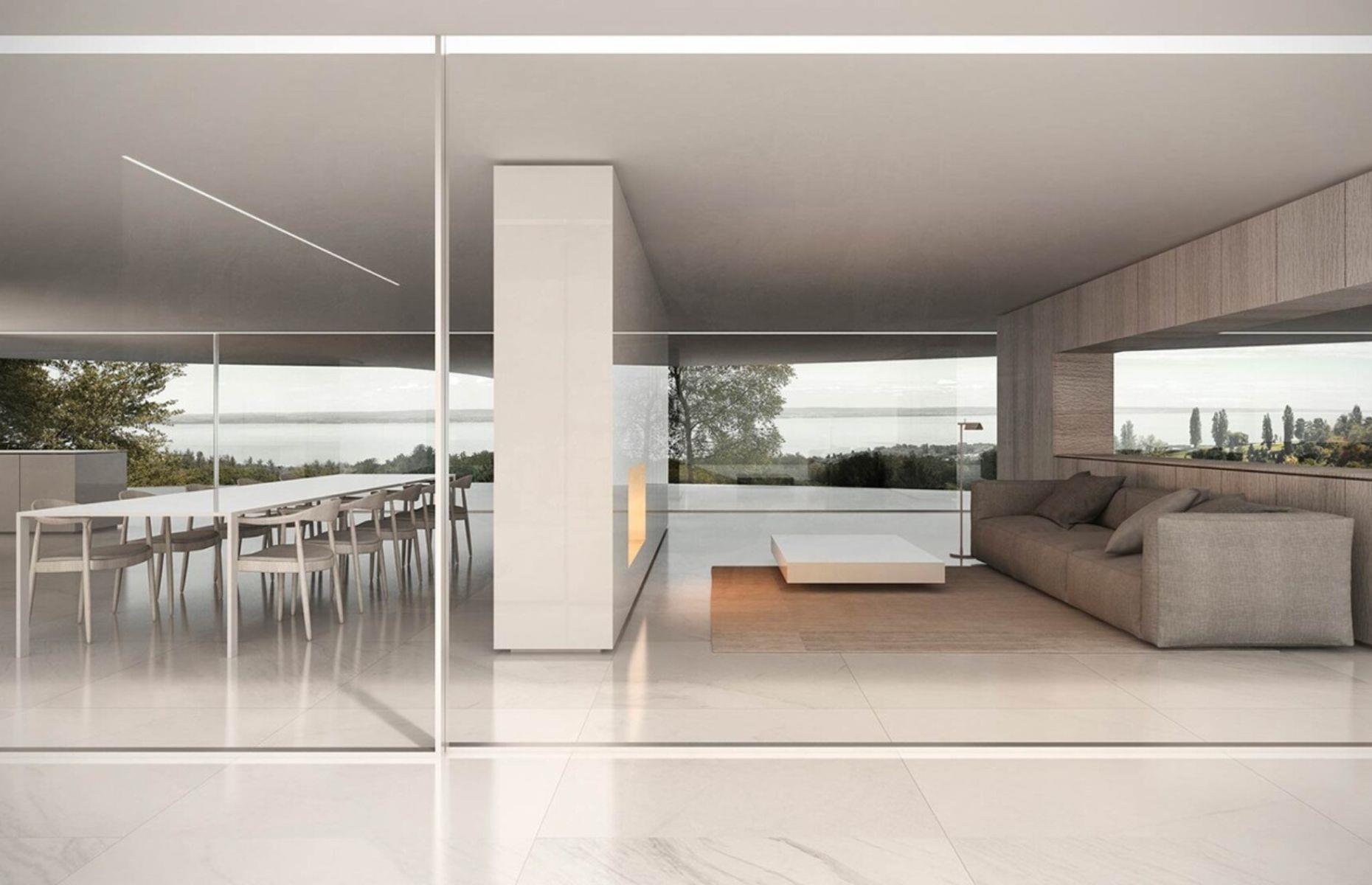 Casa de los Siete Jardines: Interior con paredes de cristal