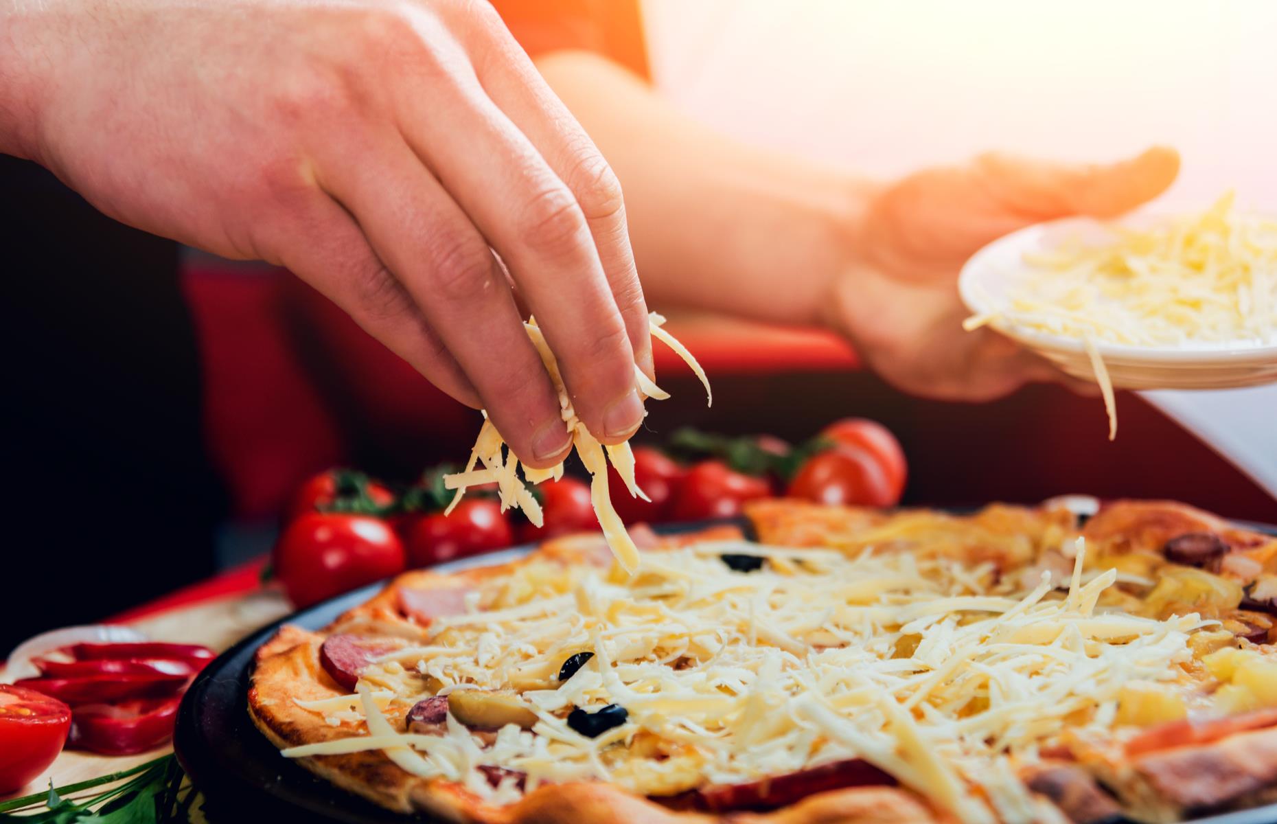 Combine mozzarella with cheddar