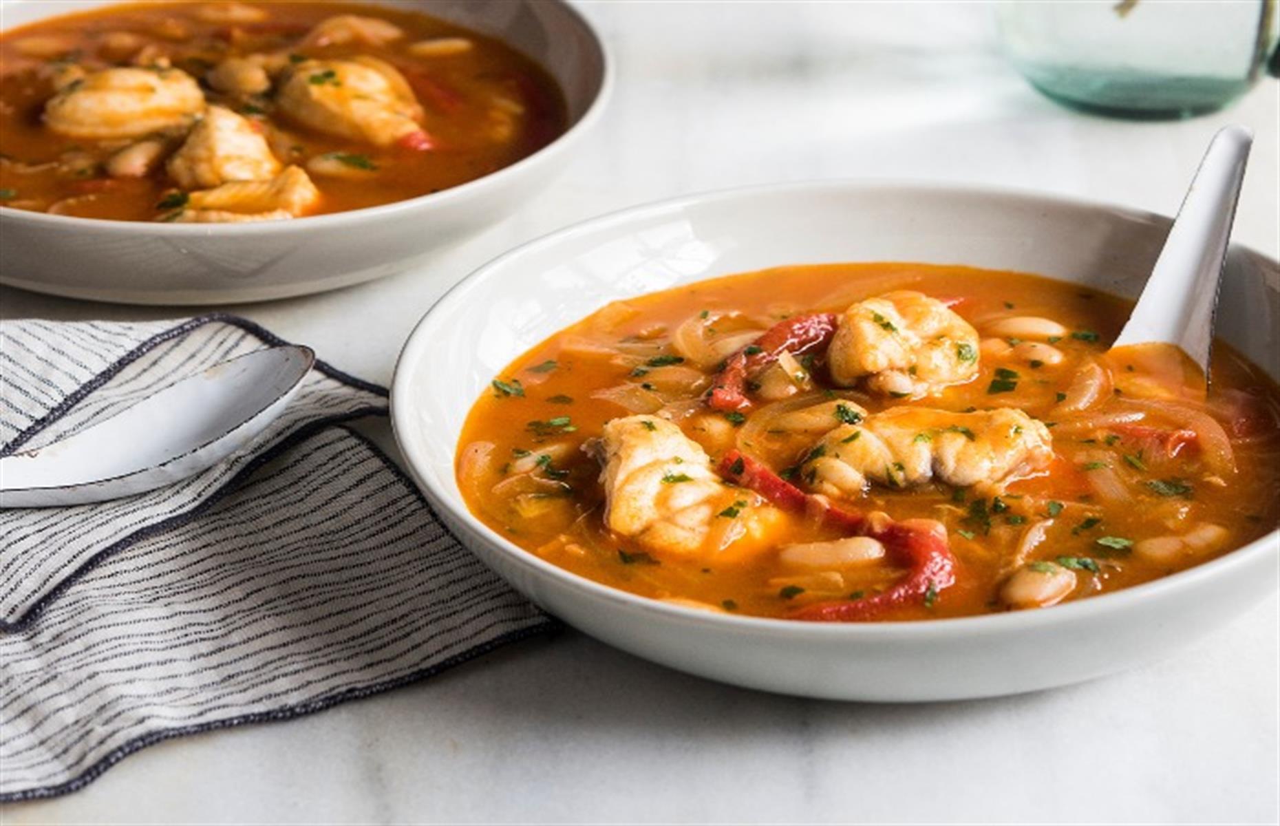 Smoky bean and monkfish stew