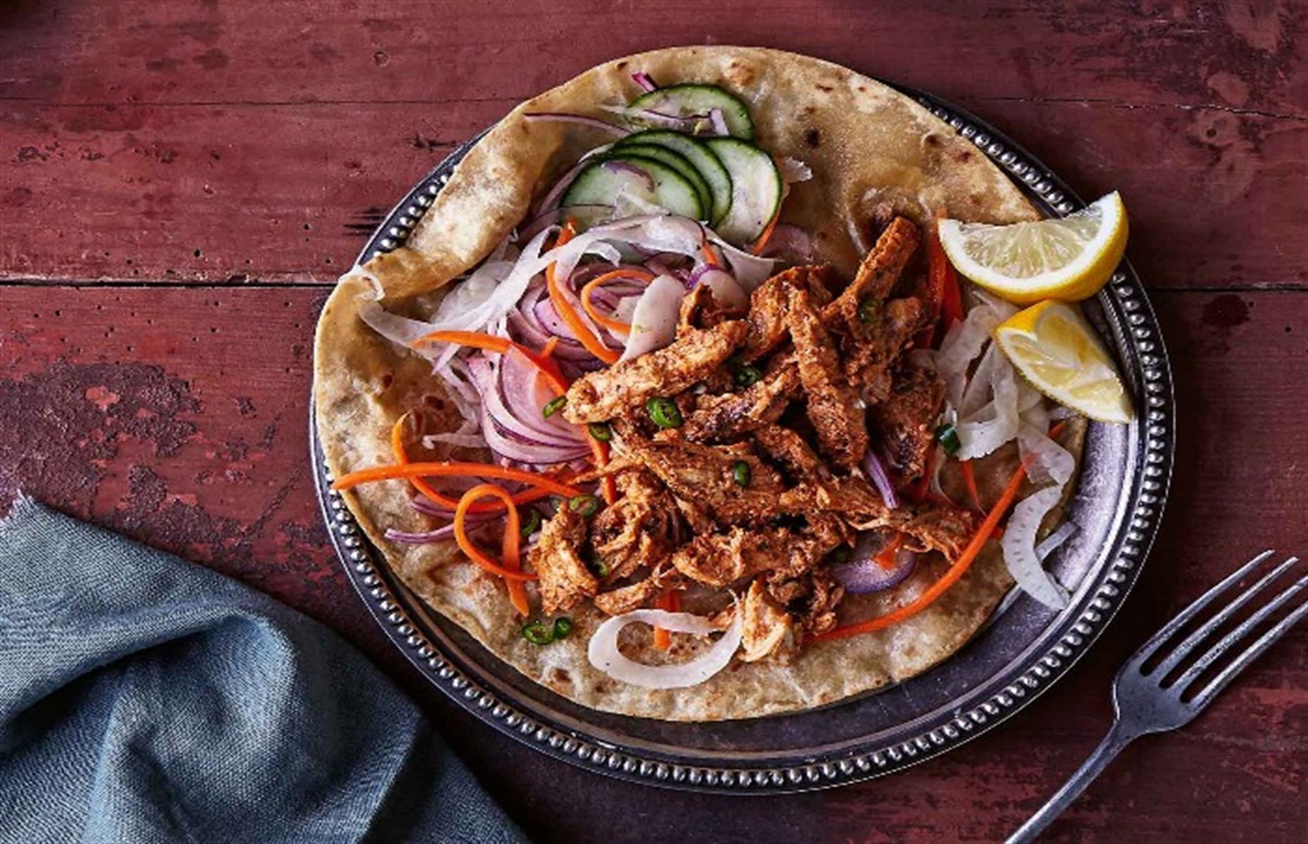 Tandoori-spiced chicken wraps