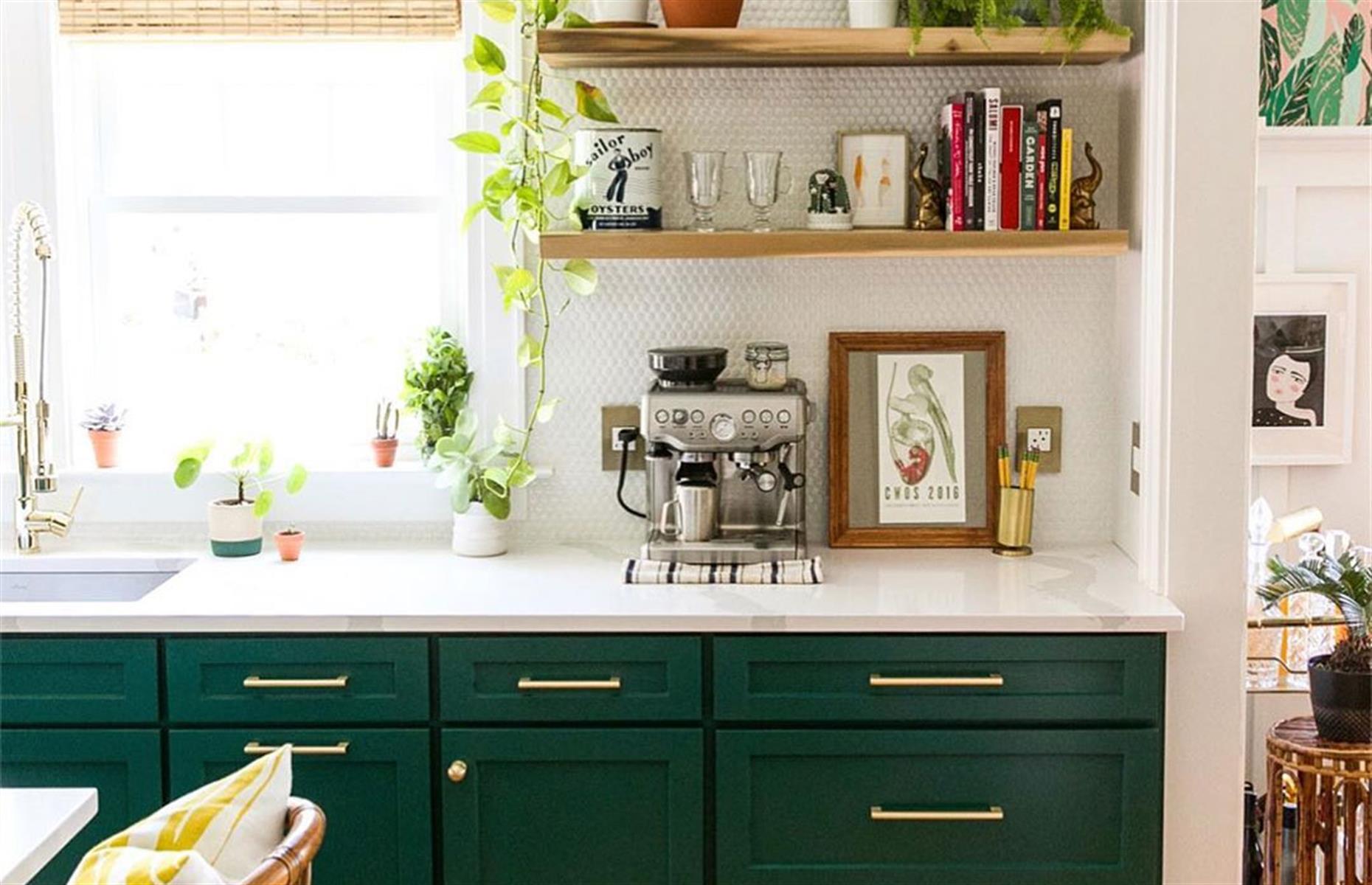 Rich emerald green galley kitchen